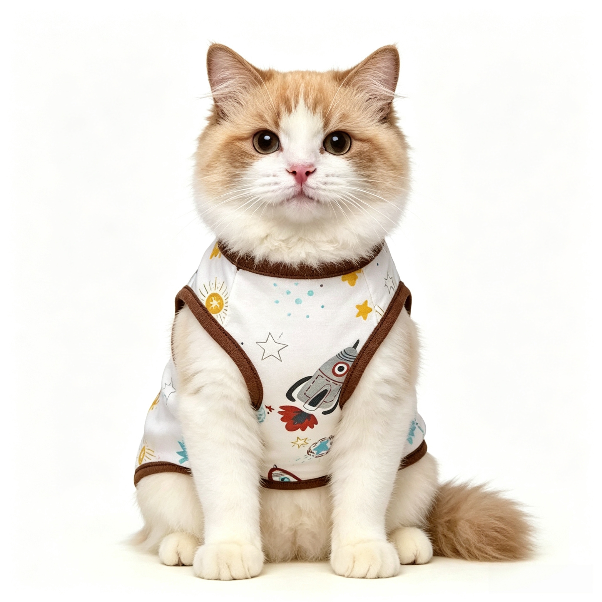 Cute Cartoon Cat Shirts for Cats Only Soft Cotton Tshirts Brown Spaceship Cat Clothes for Cats Only Female Male Small Breeds Pet Pajamas Sleeveless Pet Tank Top Spring Summer Kitten Clothes