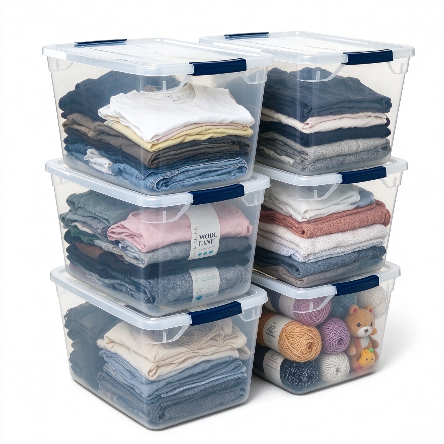 Rubbermaid Cleverstore Clear 32 Qt, 6 Pack Stackable Plastic Storage Bins with Lids, Great for Closet and Laundry Storage, Organizing in the Home