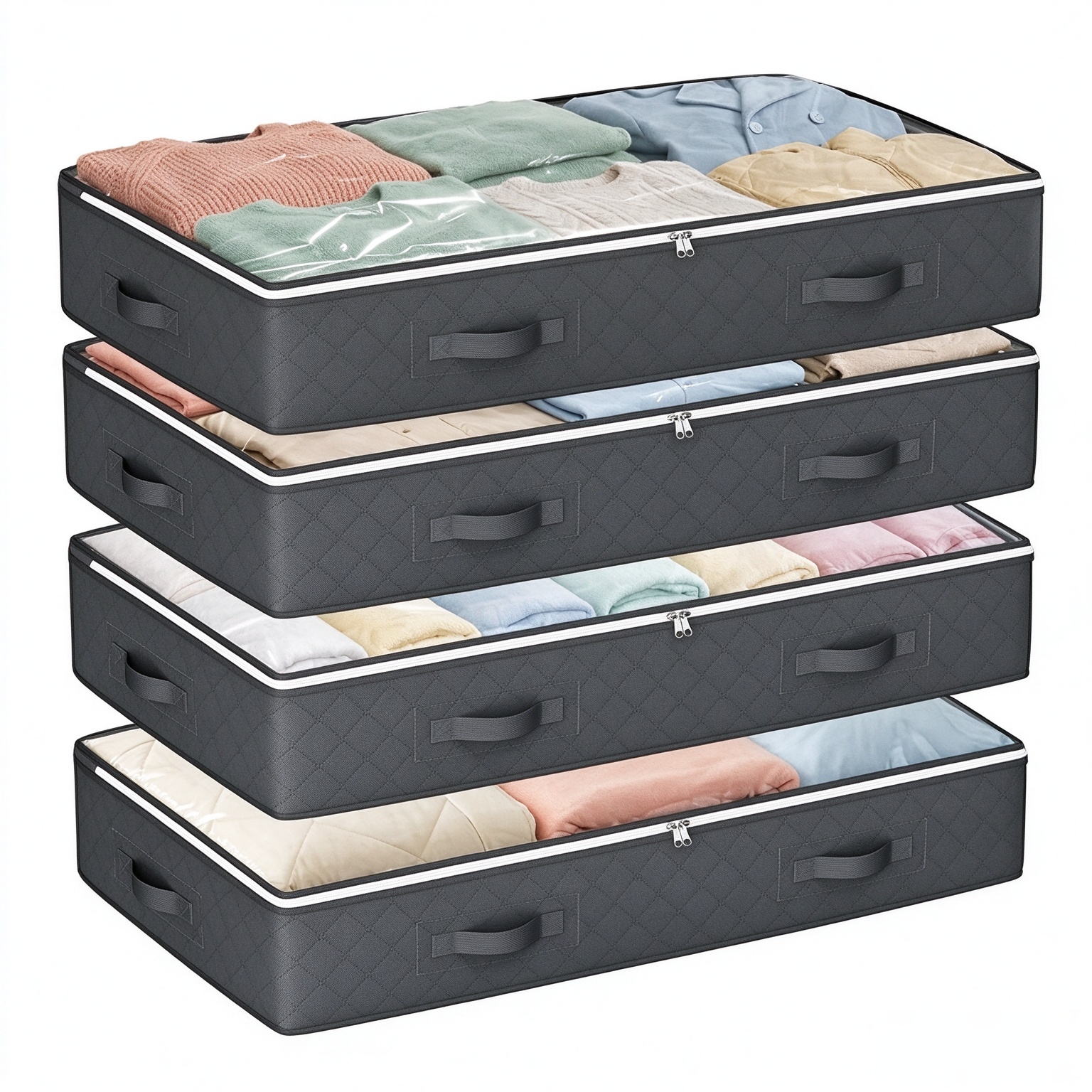 95L Under Bed Storage Containers, 4 Pack Closet Organizers Grey