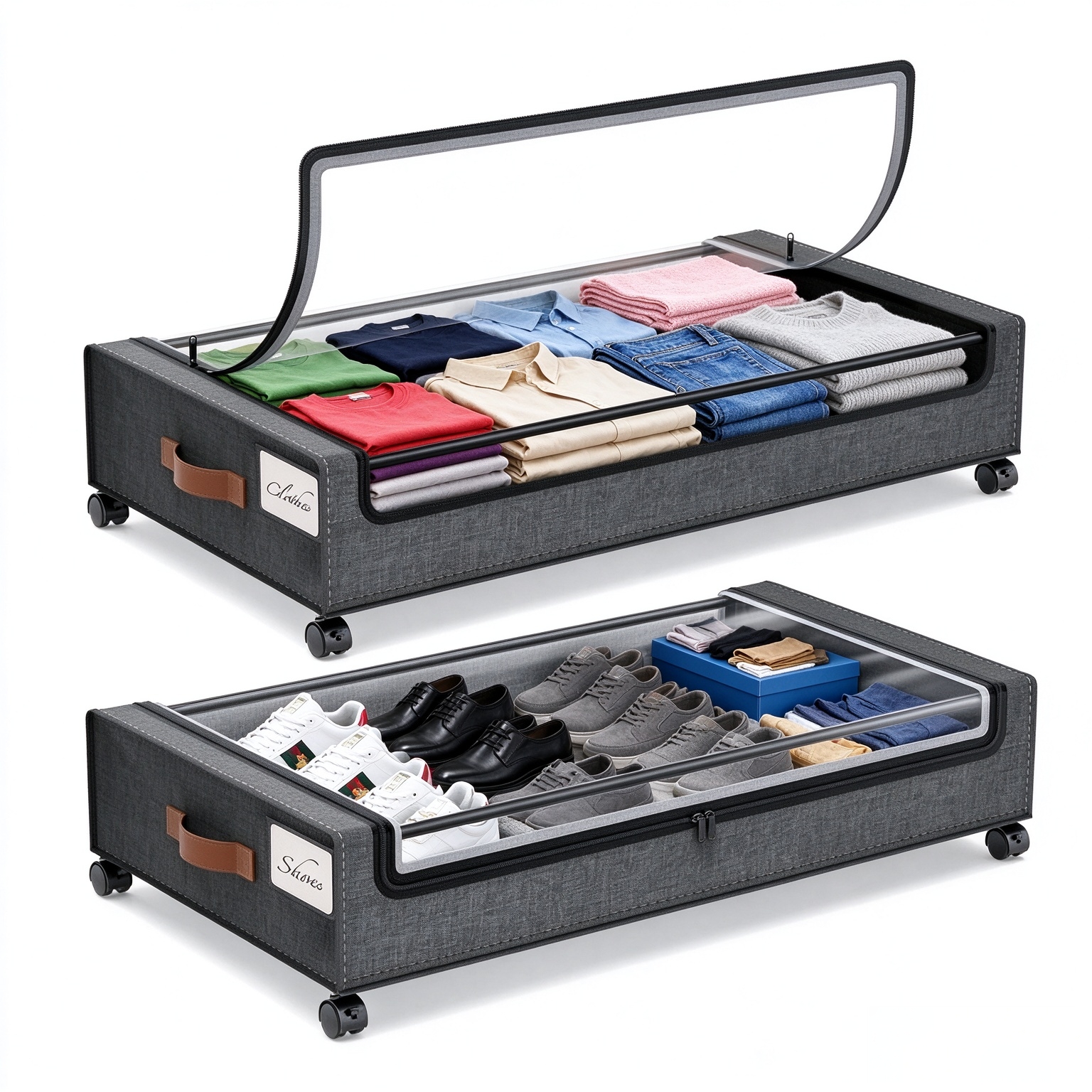 Yecaye Under Bed Storage with Wheels, 2Pack Under Bed Storage Containers, Underbed Shoe Storage Organizer, Rolling Under Bed Metal Drawers for Clothes, Blankets(30.71 x 16.93 x 6.69 in)