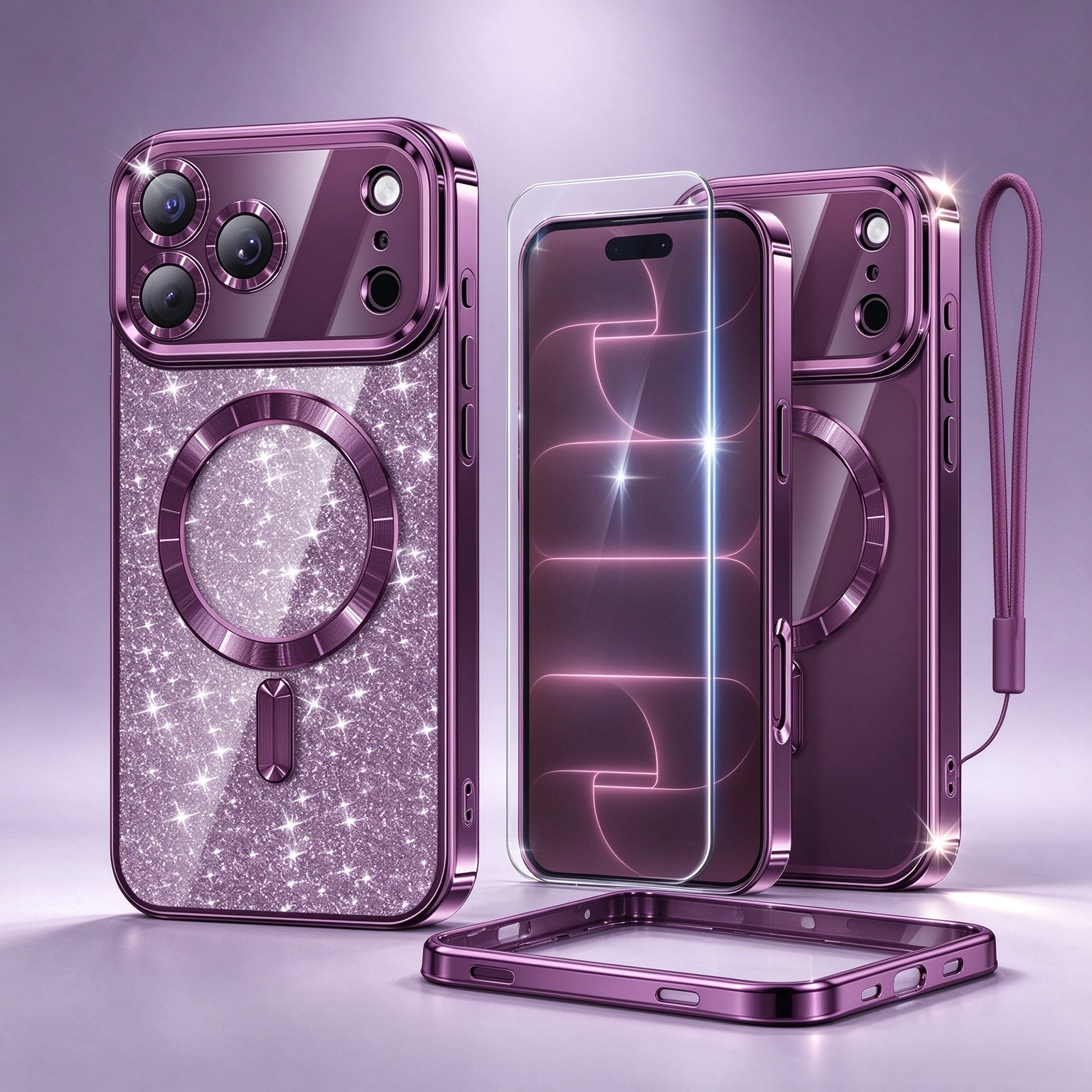Meifigno for iPhone 18 Pro Max Case with 2X HD Tempered Glass, Burgundy