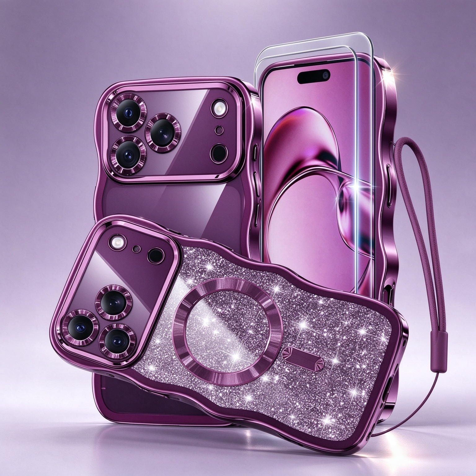 Meifigno Magnetic for iPhone 18 Pro Max Case Cute Wavy (6.9"), Burgundy