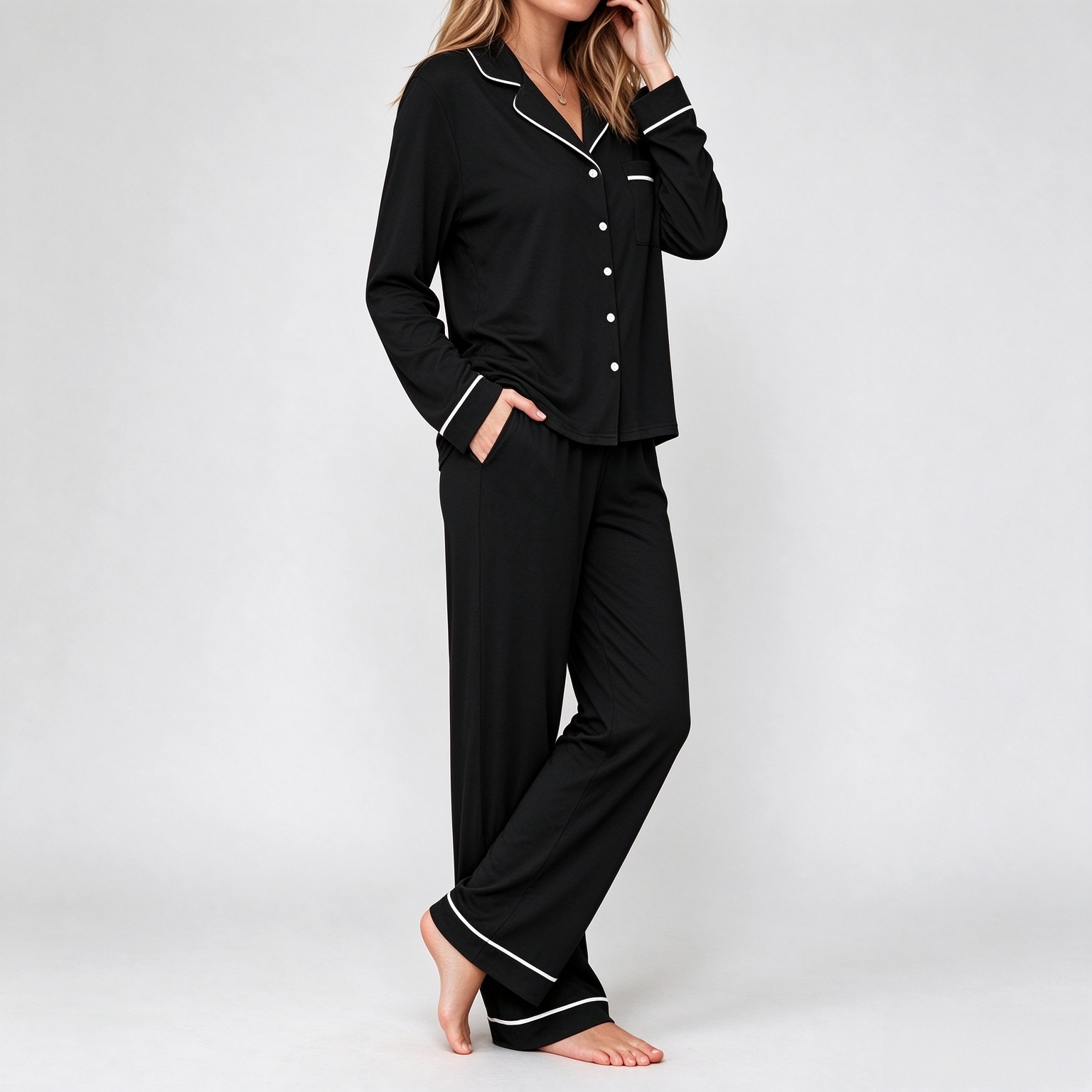 Ekouaer Womens Pajama Sets Long Sleeve Button Down Lounge Sets with Pockets