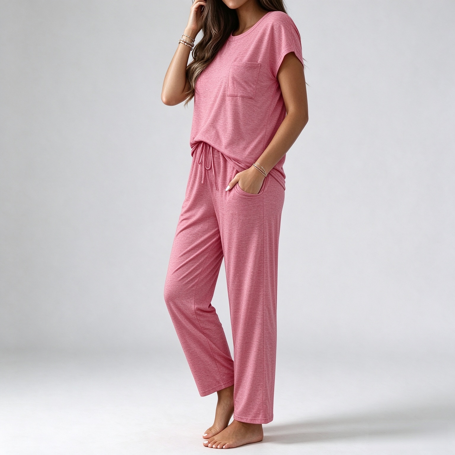 Ekouaer Womens Pajama Sets 2 Pcs Short Sleeve Lounge Set with Pockets