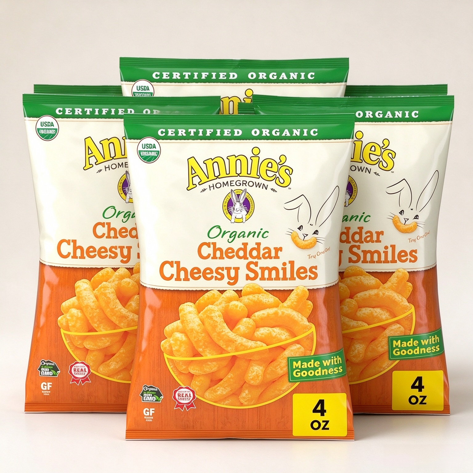 Annie's Organic Cheddar Cheesy Smiles, Baked Corn Puffs, Gluten Free, 4 oz
