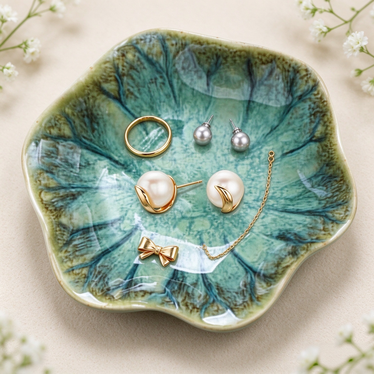 Ceramic Jewelry Dish,Leaf Jewelry Tray Key Tray,Jewelry Holder,Small Ring Dish Holder Jewelry Plate Trinket Dish Catchall Tray Nightstand Decor For Entryway Table Green Room Decor（Crystal Green）