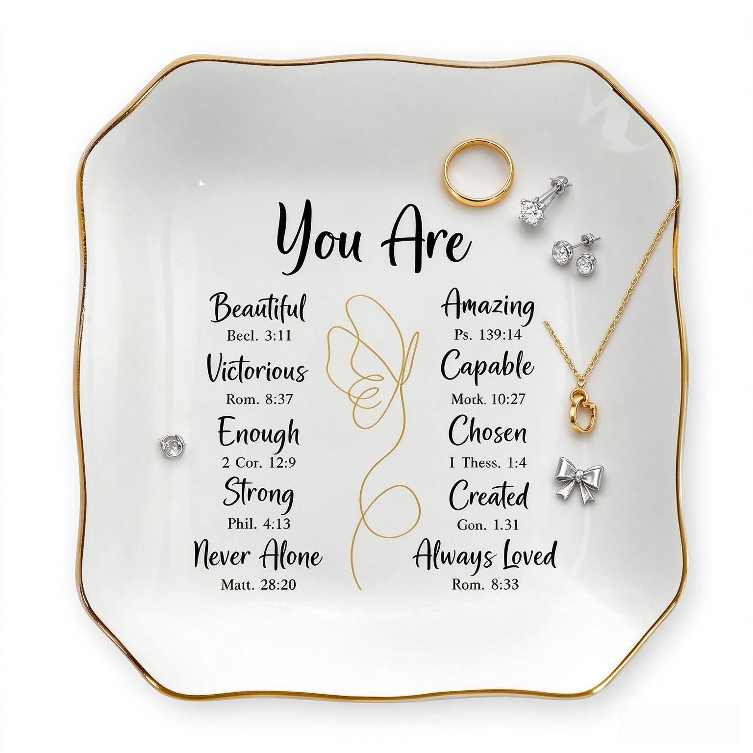 Christian Gifts for Women - You Are 4"x4" Ceramic Jewelry Dish Tray