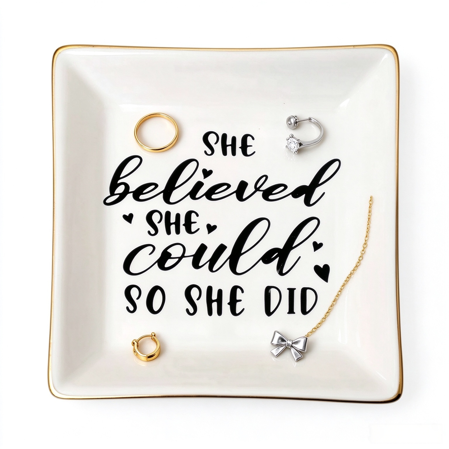 She Believed She Could So She Did Jewelry Dish Tray Ceramic Trinket Dish Birthday Gifts for Women Graduation Present for Her Women Girl New Job Spiritual Congratulations Gift Best Friendship
