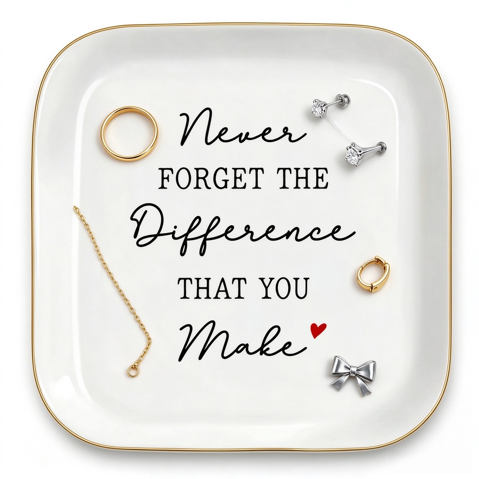 Thank You Gift for Women,Inspirational Ring Dish-Never Forget the Difference You Made Ceramic Jewelry Tray for Teacher, Coworker, Friend, Retirement, Birthday, Mother’s Day 4.53Inch