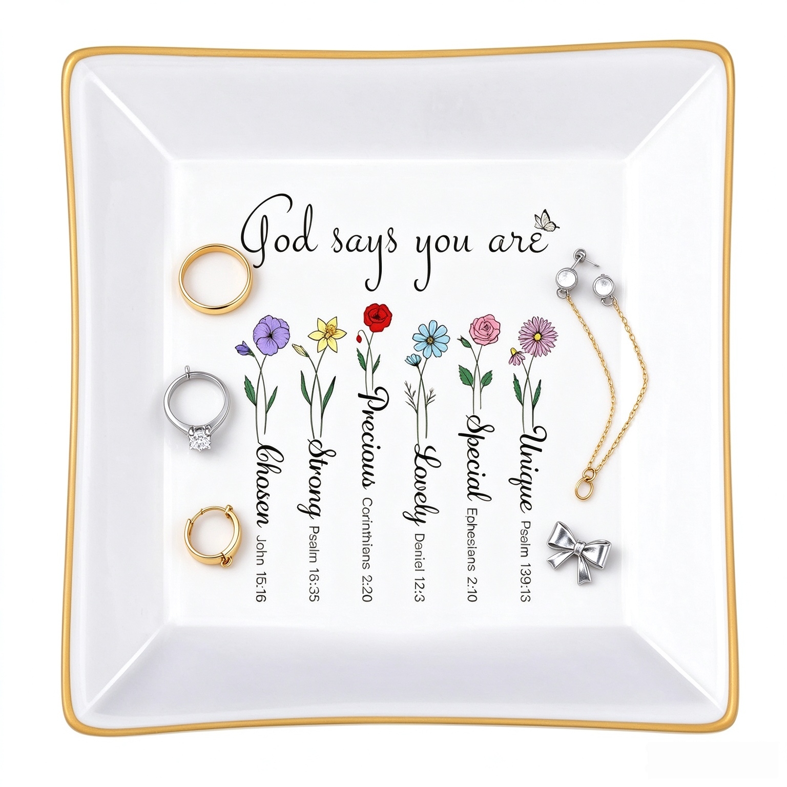 PUDDING CABIN Birthday Gifts for Christian Women - God Says You Are, Bible Jewelry Dish
