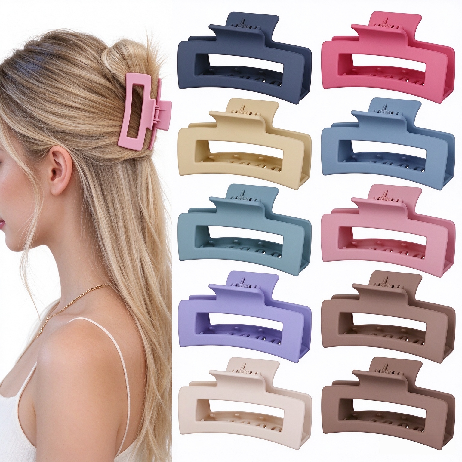 Sisiaipu 12 Pcs Medium Hair Clips, 3.5 Inch, Colorful - Hair Clips for Thick and Thin Hair, Square Claw Clips, Jaw Clips, Bulk Hair Accessories for Women and Girls