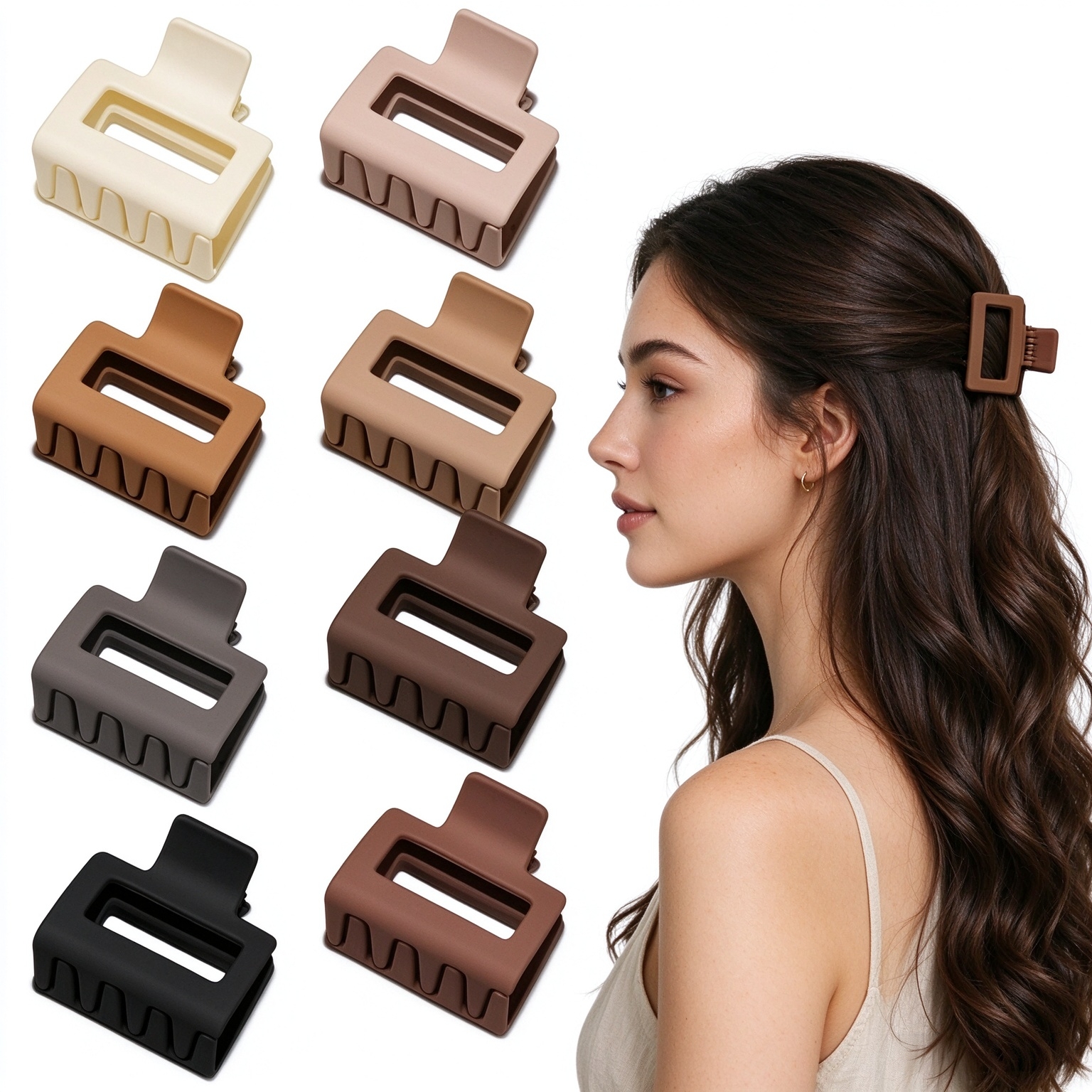 Medium Claw Hair Clips for Women Girls 2" Matte Rectangle Small Claw Clips
