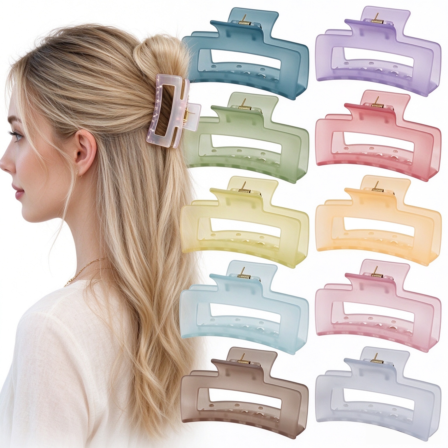Sisiaipu 3.5 Inch Square and Rectangular Hair Clips - 12 Pcs Claw Clips for Thick and Thin Hair, Rectangle Jaw Clips in Bulk, Hair Accessories for Women and Girls - Ice Cream