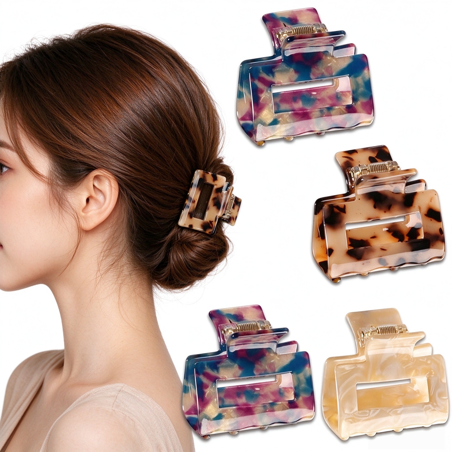 Magicsky 4PCS Hair Claw Clips for Women Girls Thick Thin Hair, Short Square