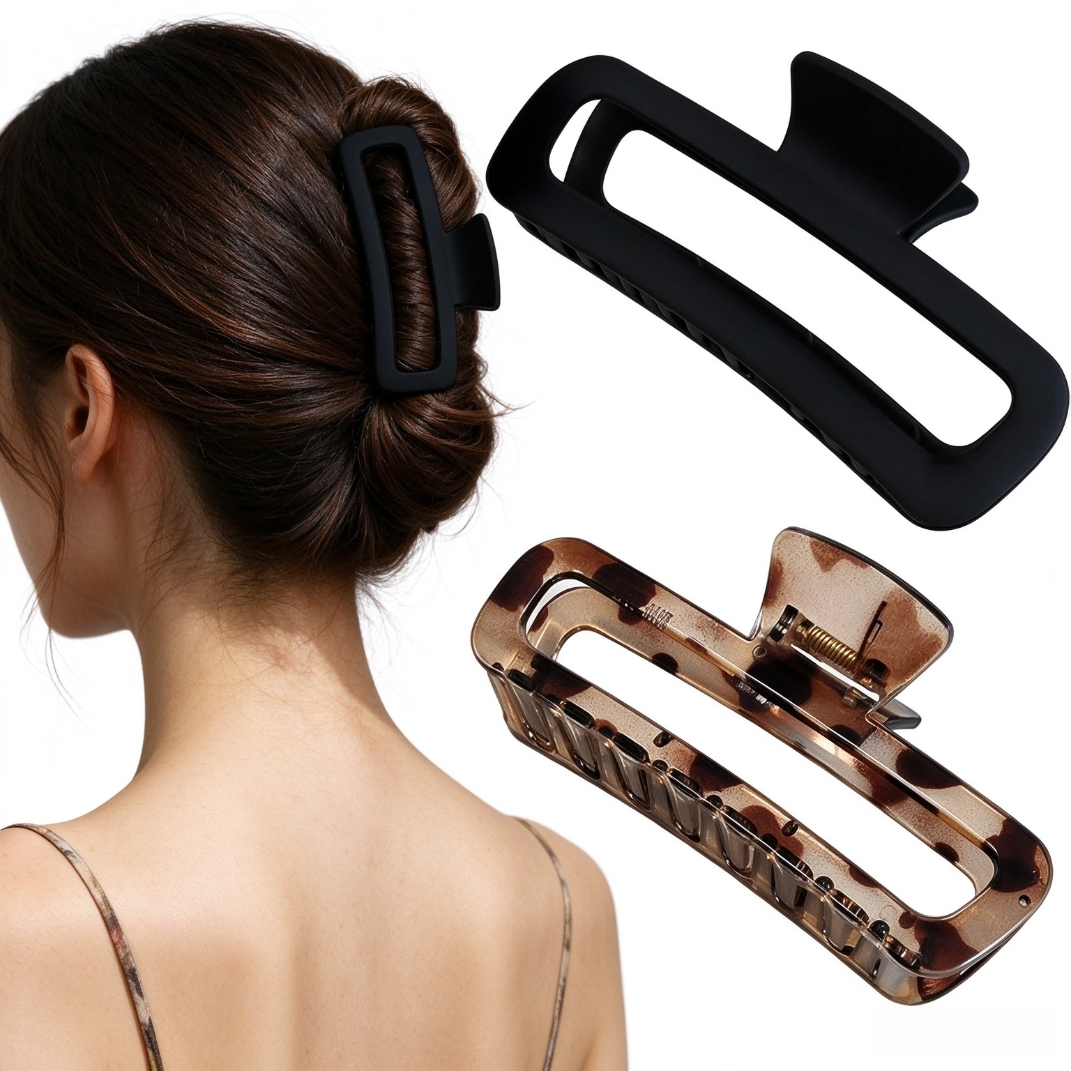 Hair Claw Clips 5 Inch Unbreakable Square Rectangle Clip Clamp Neutral Colors for Thick Curly Long Hair Women - 2 Pack