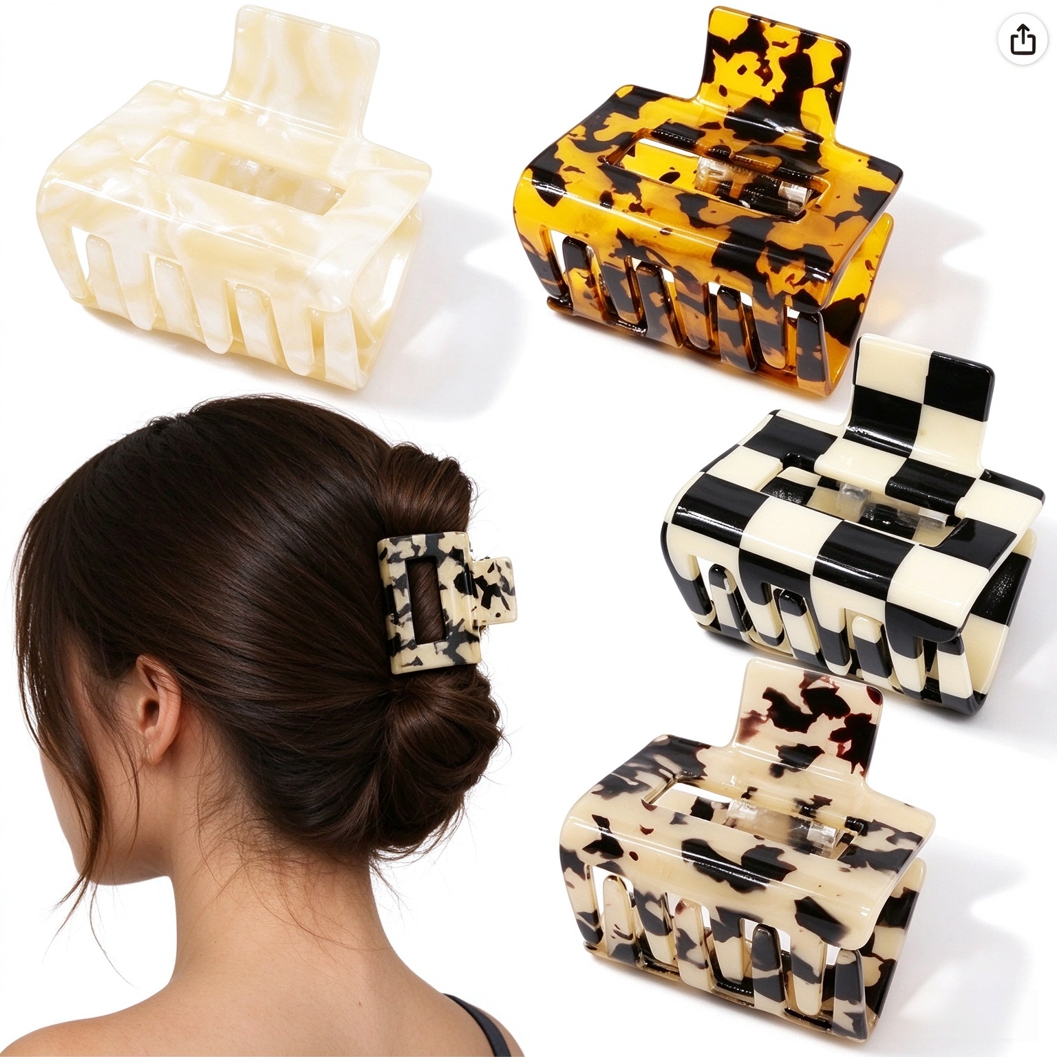 4 Pack Tortoise Claw Hair Clips - 2" Small to Medium Clips for Thin to Thick Hair, Cute Styling Accessories for Women