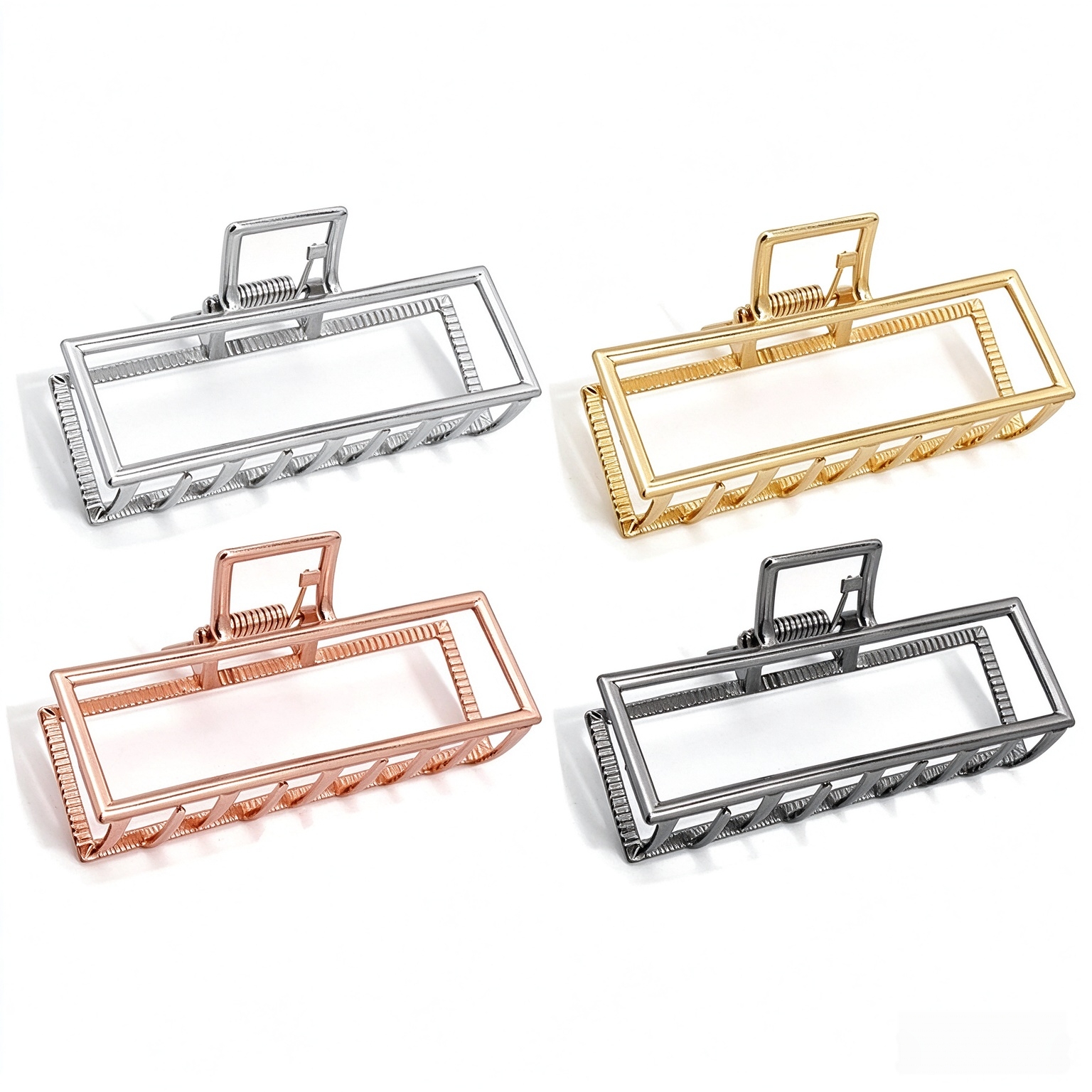 Metal Hair Clips for Women, 4pcs Square Claw Clips for Thick Hair, Large Hair Clips 3.5 Inches - Gold, Rose Gold, Silver, Black