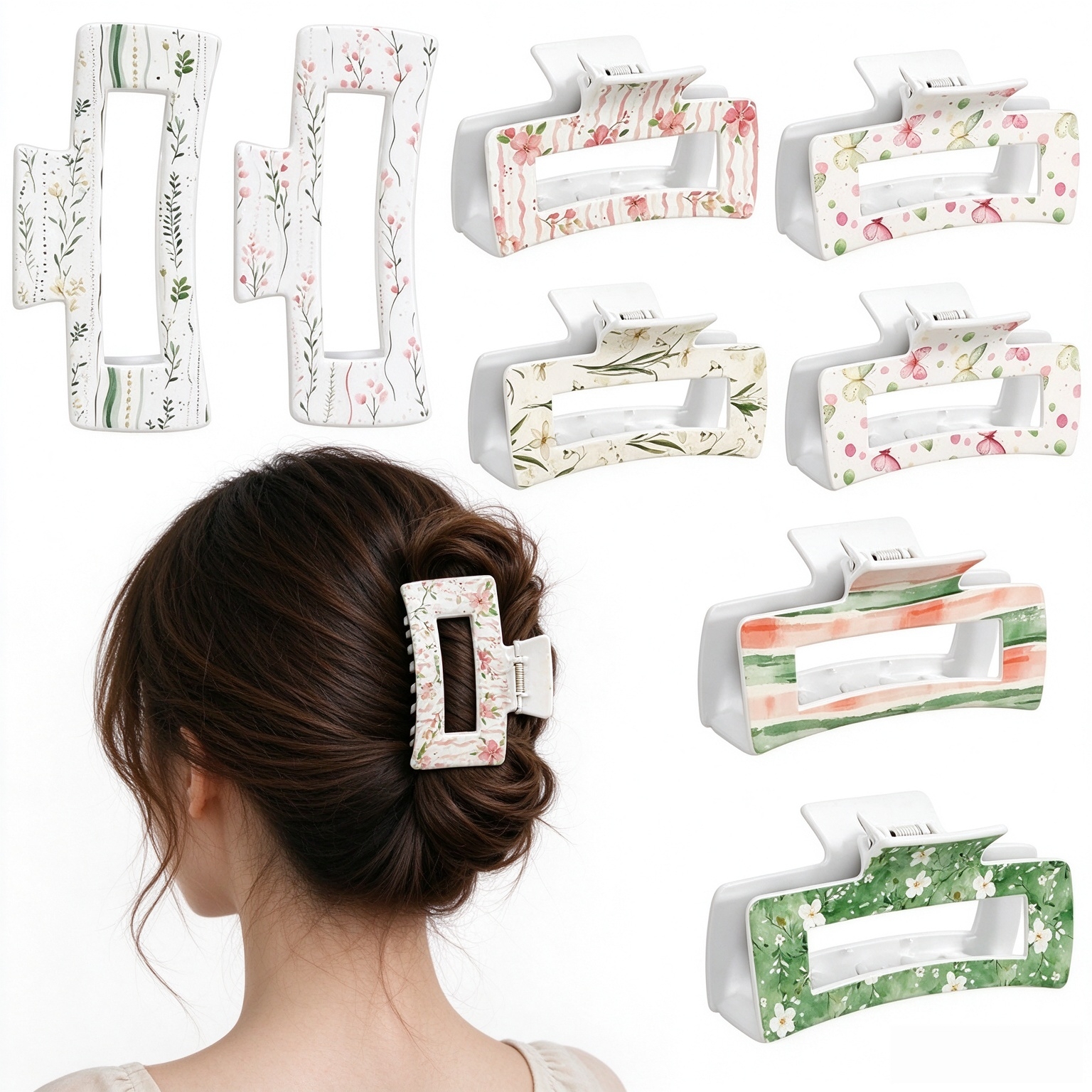 8 Pcs Watercolor Claw Clips Bulk for Women 5'' Floral