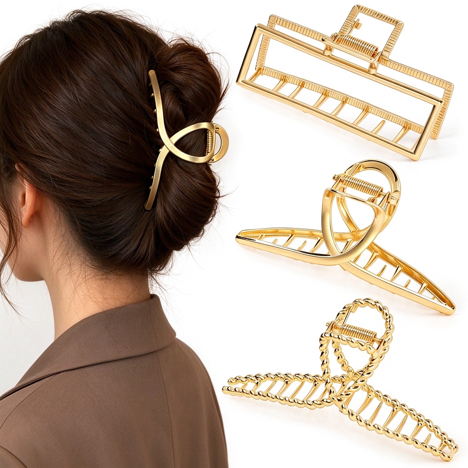 Mehayi 3 PCS Metal Large Claw Clips for Thick Heavy Hair, Strong Hold Big Non-Slip Hair Catch Barrette Jaw Clamp for Long Hair, Fashion Styling Accessories for Women Girls