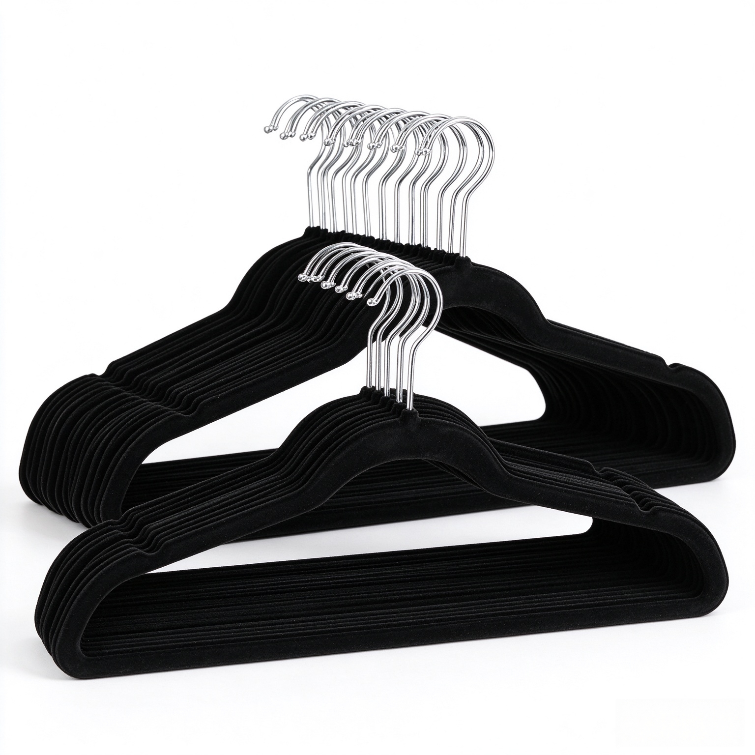 Amazon Basics Slim Velvet Non-Slip Space Saving Suit Clothes Hangers for Closet Organization, Black/Silver, 30-Pack