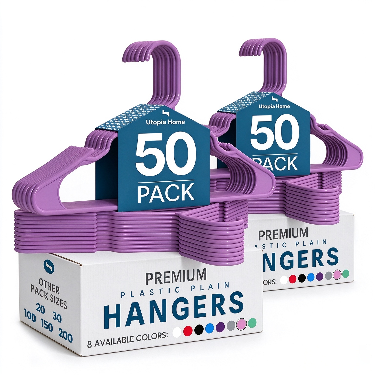 Utopia Home Plastic Hangers 50 Pack – Space Saving Clothes Hanger Pink