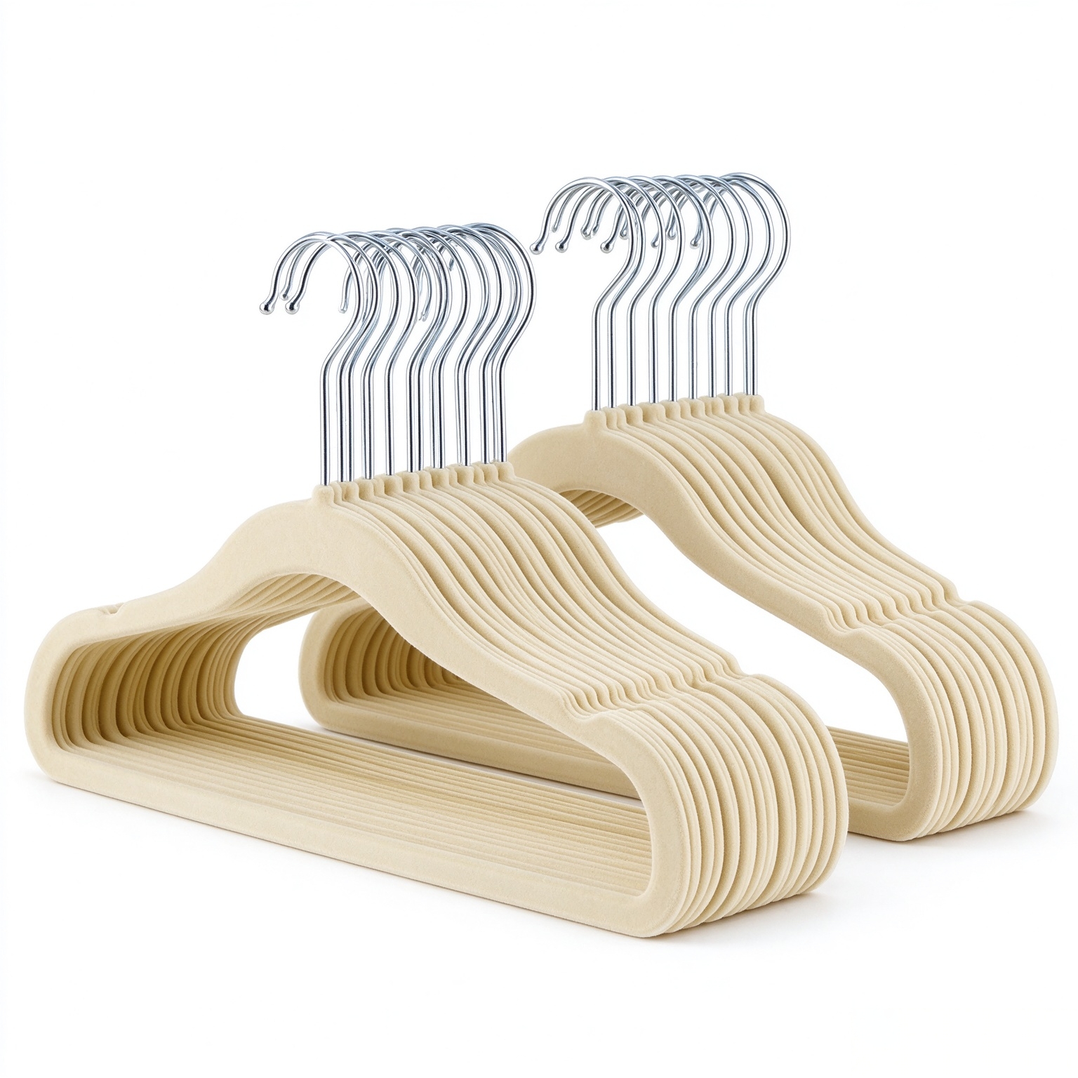 Amazon Basics Kids Space Saving Velvet Non-Slip Clothes Hangers with Shoulder Notches, Sturdy Construction for Closet Organization, 11.6", Beige, 30-Pack