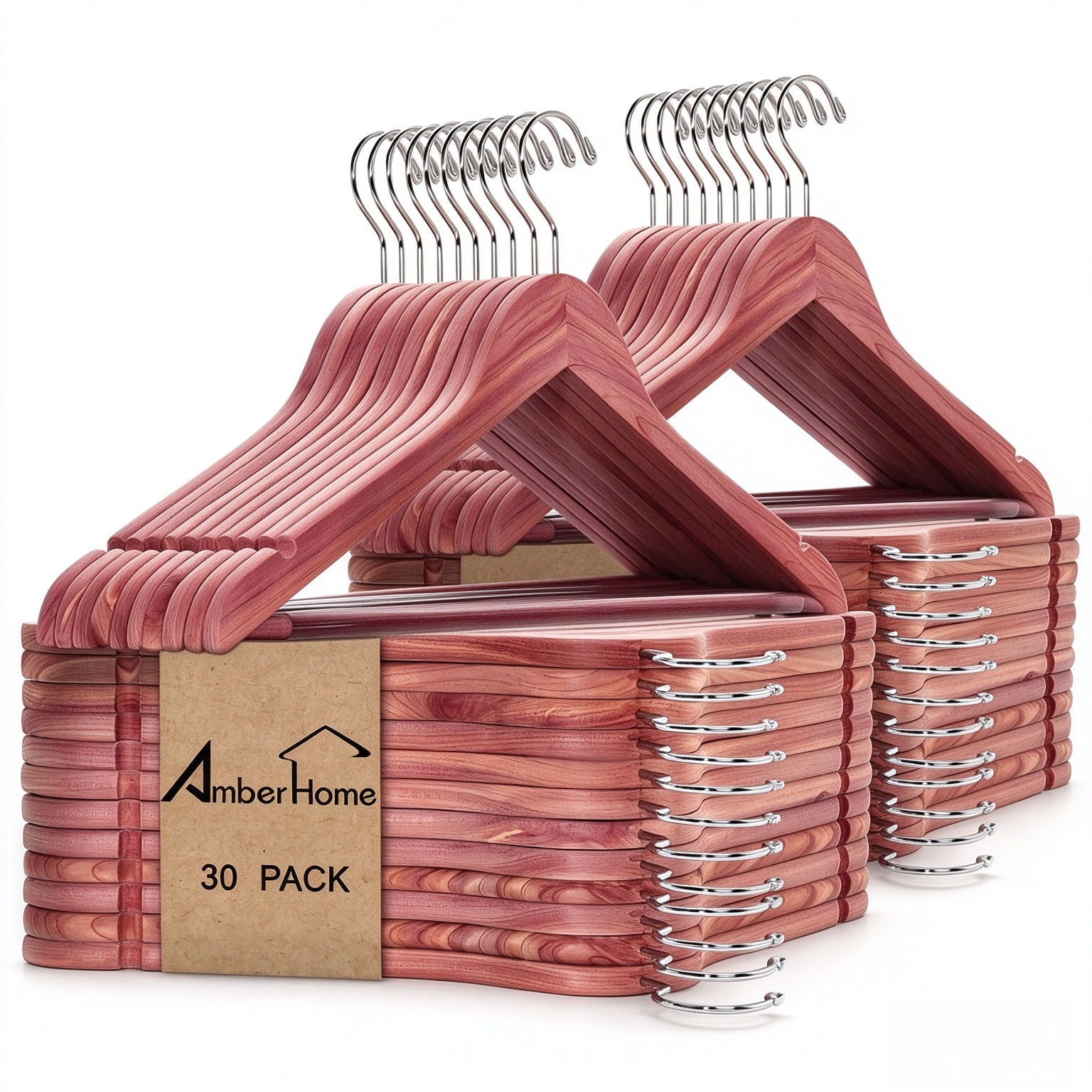 Amber Home 30 Pack Natural Red Cedar Wooden Suit Coat Hangers for Closet