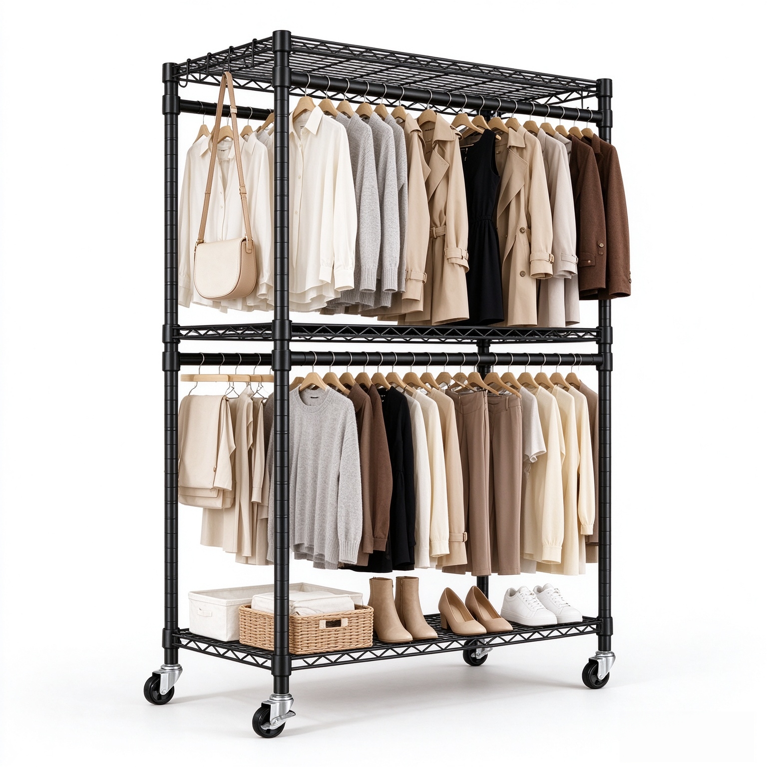 Rolling Clothes Rack, Clothing Racks for Hanging Clothes, Black