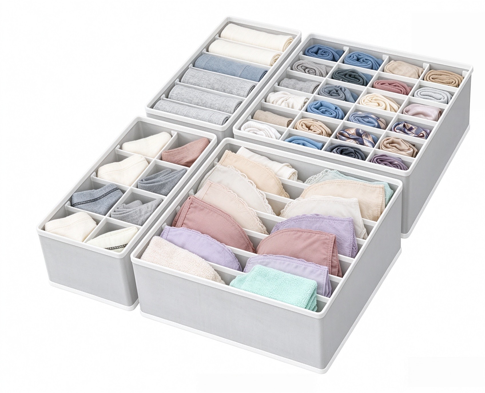 Simple Houseware 4-Pack Drawer Organizer Set for Underwear/Socks/Bra, Gray