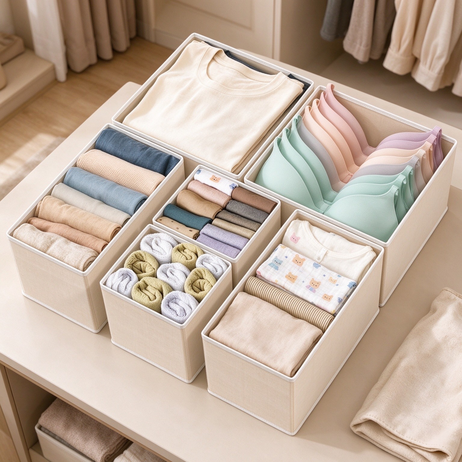 Simple Houseware Underwear Drawer Organizer, Set of 6, Beige