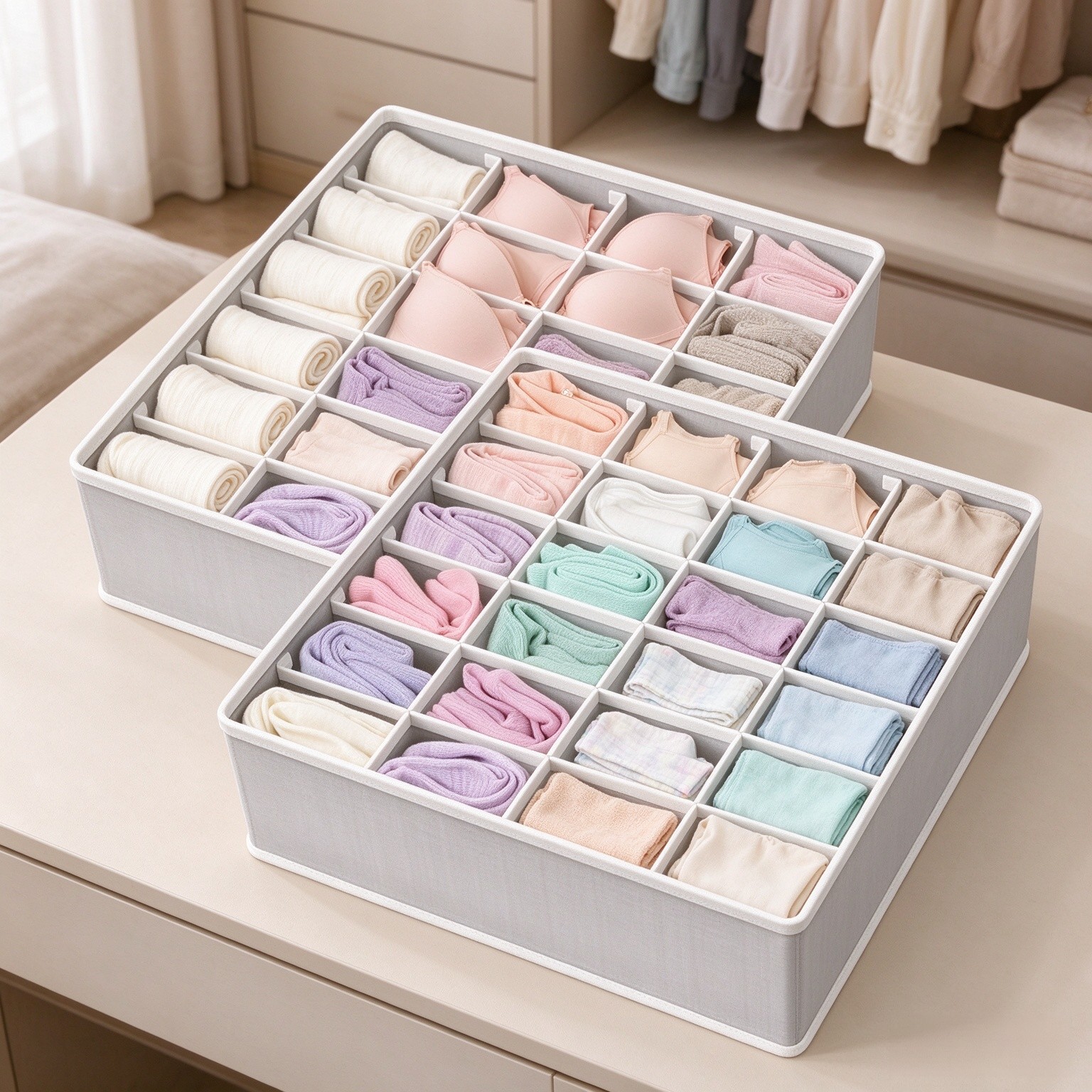 Simple Houseware 2 Pack Closet Sock Organizer, 24 Cell, Gray