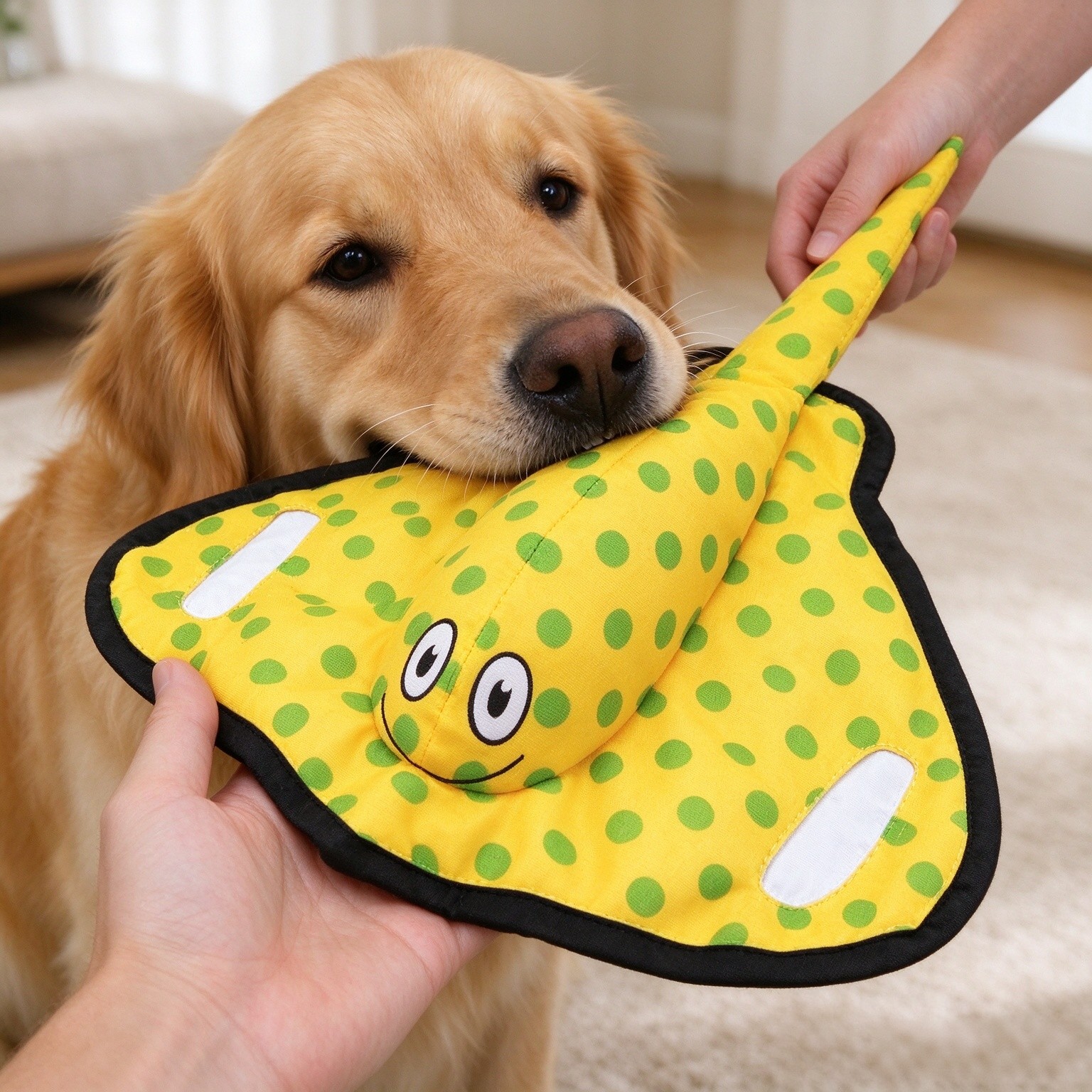 Snuggle Puppy Tender-Tuffs Tug Dog Toy, Yellow Stingray - Large