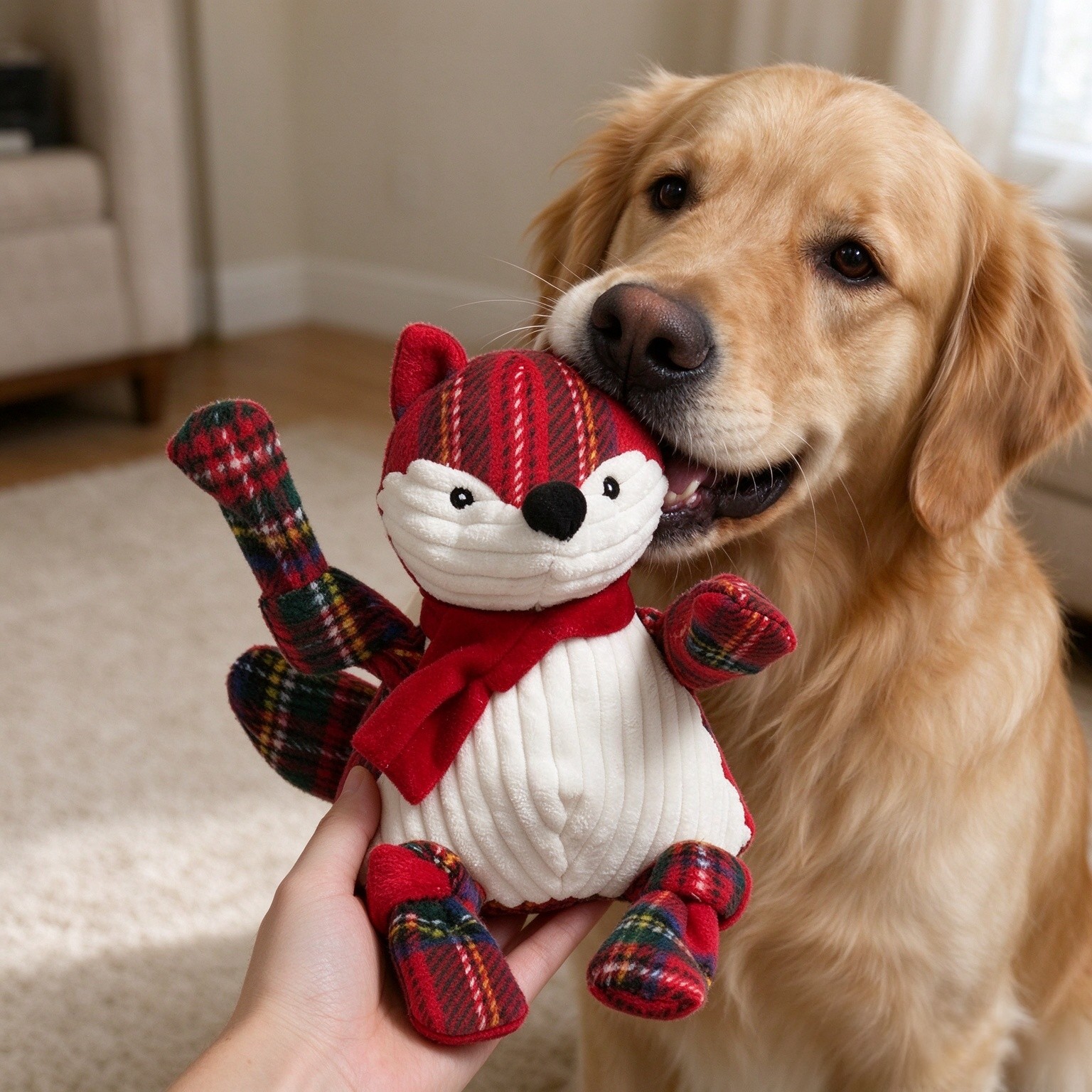 HuggleHounds Knottie Plush Dog Toy - Dog Stuffed Animal Toy for Small, Medium & Large Sized Dogs, Durable Plush to Keep Them Busy - Tartan Tidings Fox, Large Visit the HuggleHounds Store