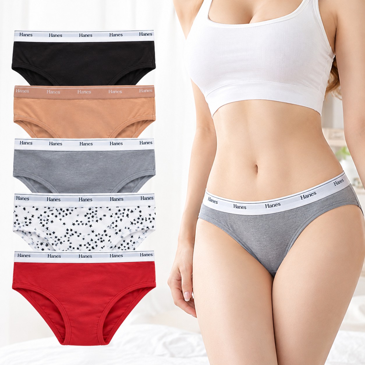 Hanes Women's Originals Hi-leg Panties, Breathable Stretch Cotton Underwear, Assorted, 6-pack