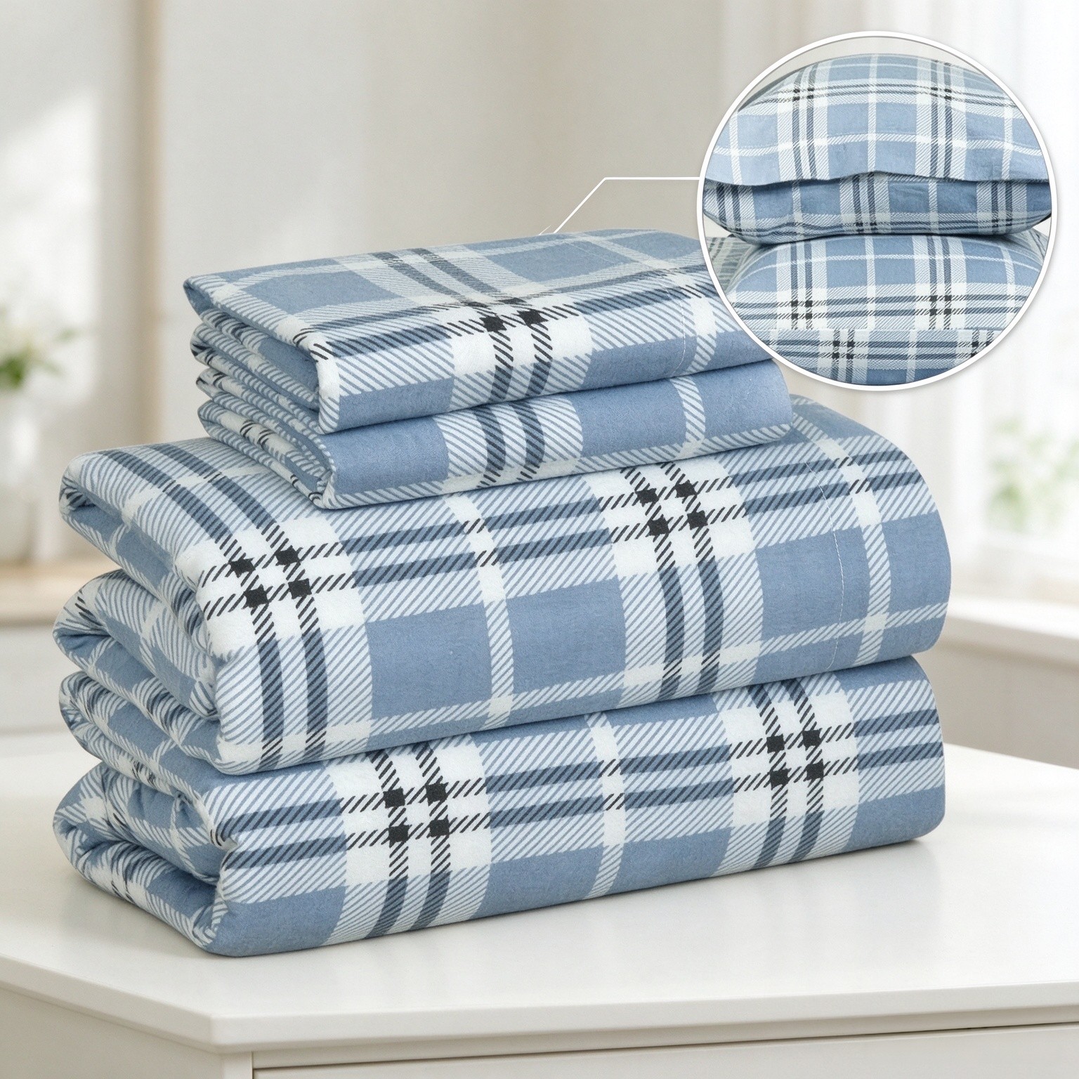 Bliss Casa 4 Piece 100% Cotton Flannel Sheets Queen Size Bed Set - Warm & Extra Soft - Deep Pockets, Breathable, All Seasons Comfy - Double Brushed Bed Sheet (Casa)