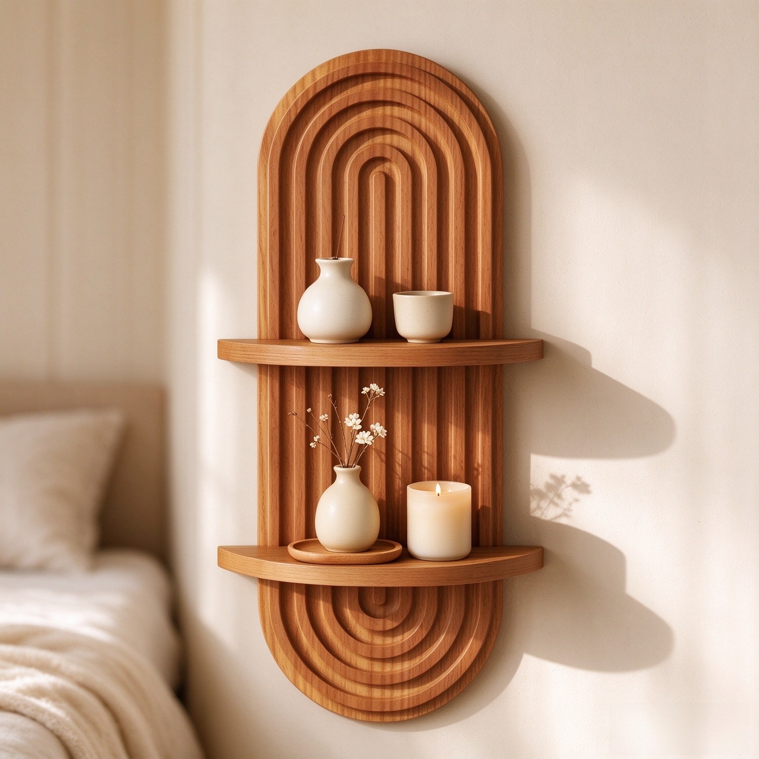 Bamworld Boho Wall Decor Plant Wall Shelf Wood Plant Holder 2 Tier Brown