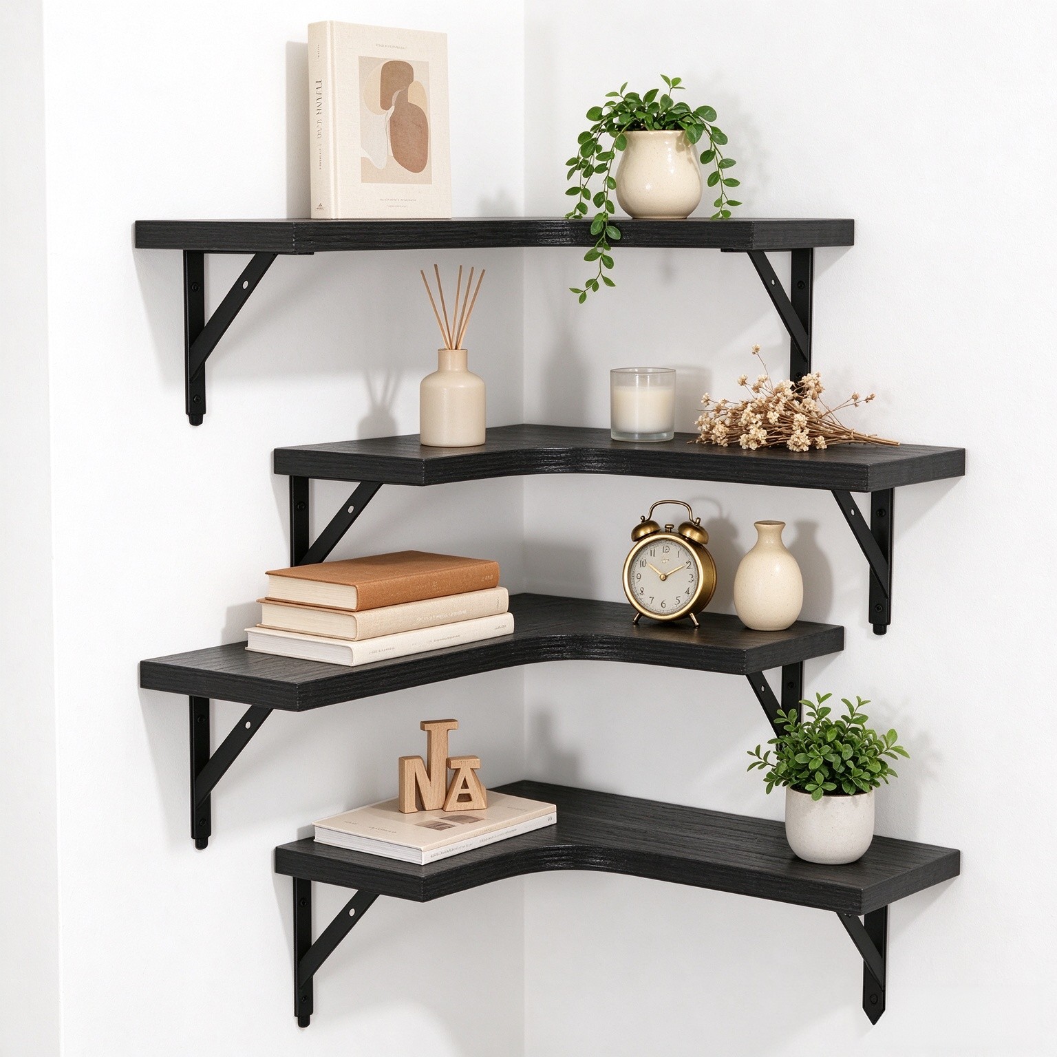 ROMGUAR CRAFT Corner Floating Shelves Wall Mounted Set of 4, Black