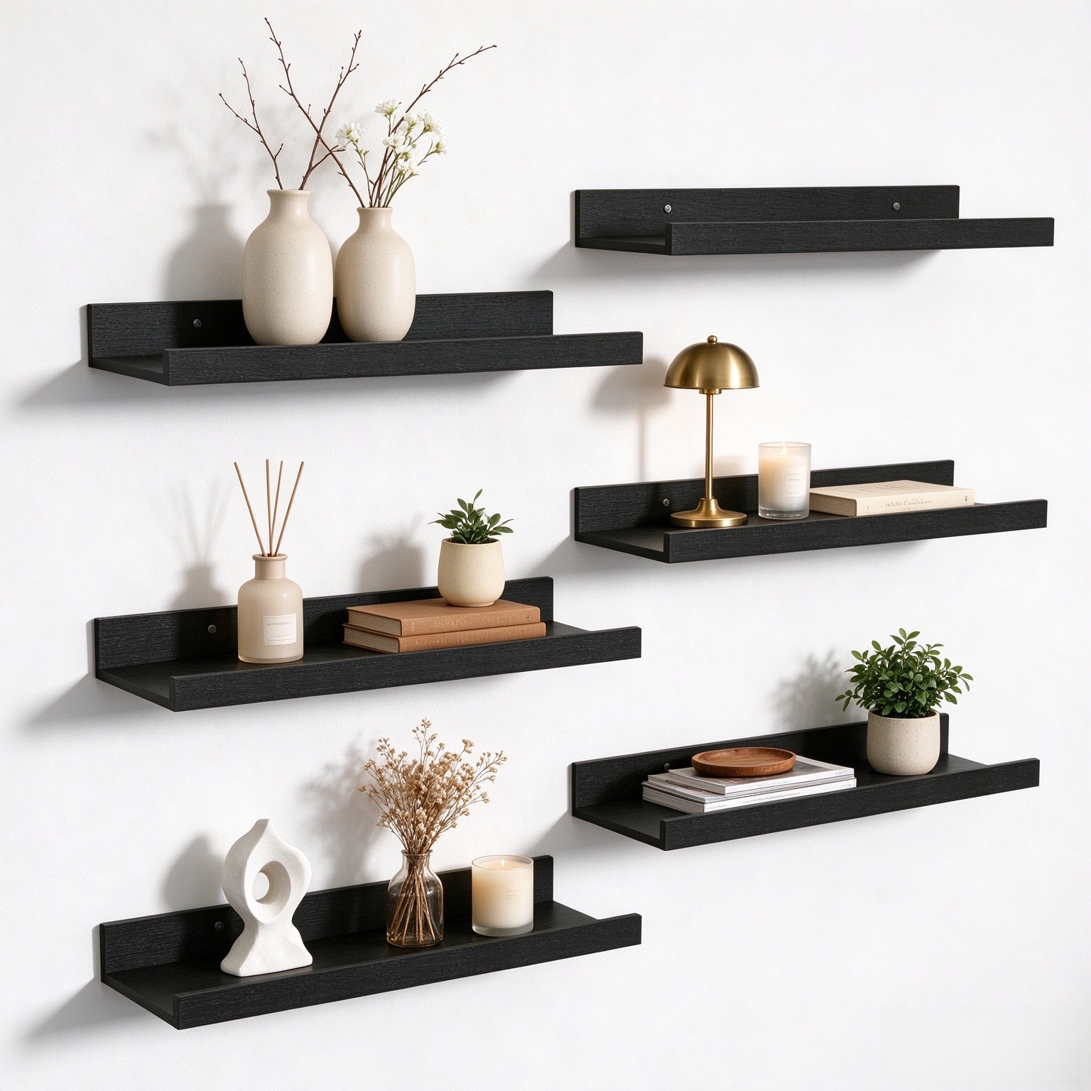 upsimples Floating Shelves for Wall Decor and Storage, Black, 6Pcs 15.7''