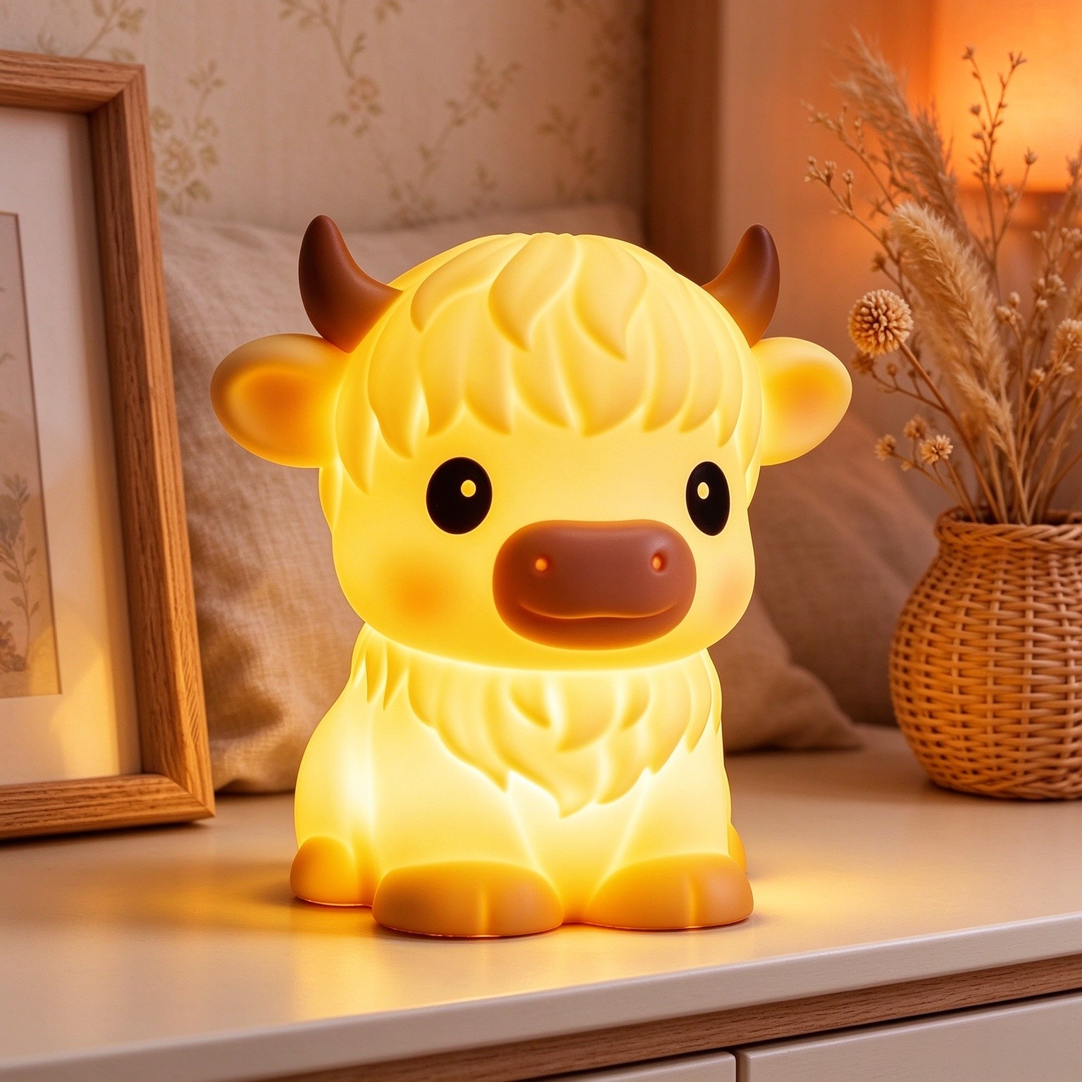 Mewaii Highland Cow Gifts & Decor, Squishy Night Light for Kids, BPA-Free