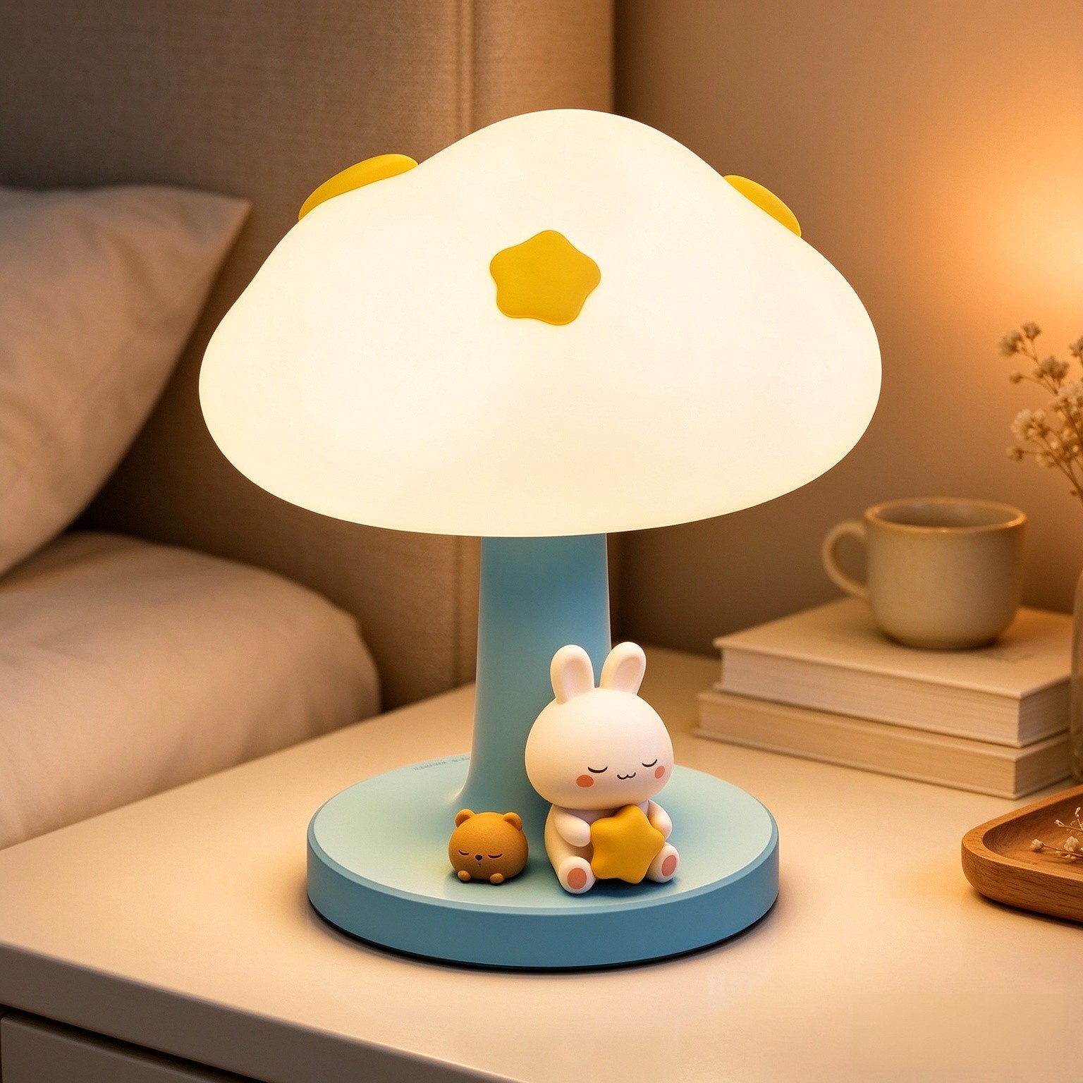 Cloud and Bunny Rechargeable Night Light, Safe Soft Silicone Material, 3 Brightness Levels, Tap Control, Warm Light, Toddler Sleeping Lamp, Bedroom Night Lamp (Cloud and Bunny)