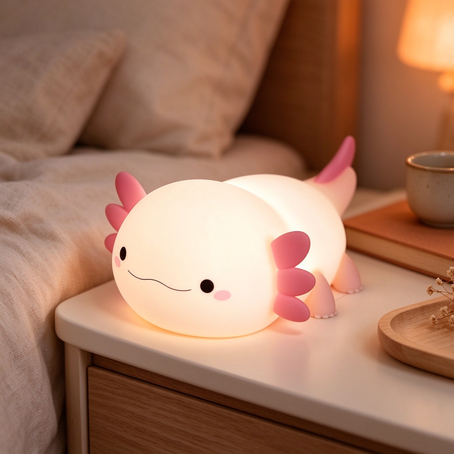 HAPPYBAG Axolotl Squishy Silicone Night Light, 2 Dimmable Warm Brightness