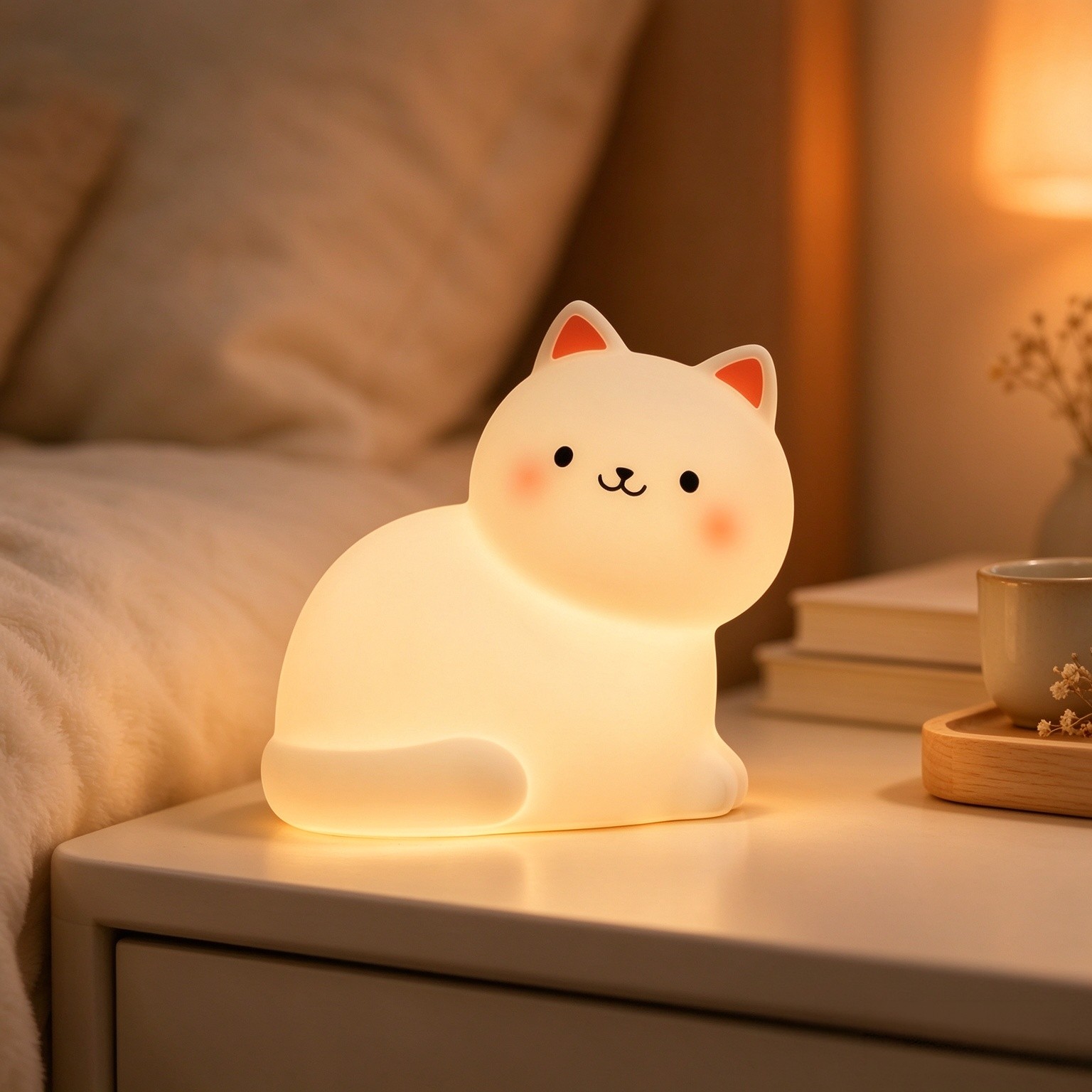 Cat Night Light for Kids,7 Colors Lamp,Tap Dimmable,Rechargeable Portable and Squishy Silicone Led Nightlight,Kawaii Gift,Timing Bedside Lamp,Nursery,Toddler,Breastfeeding,Kids Room Decor,Birthday