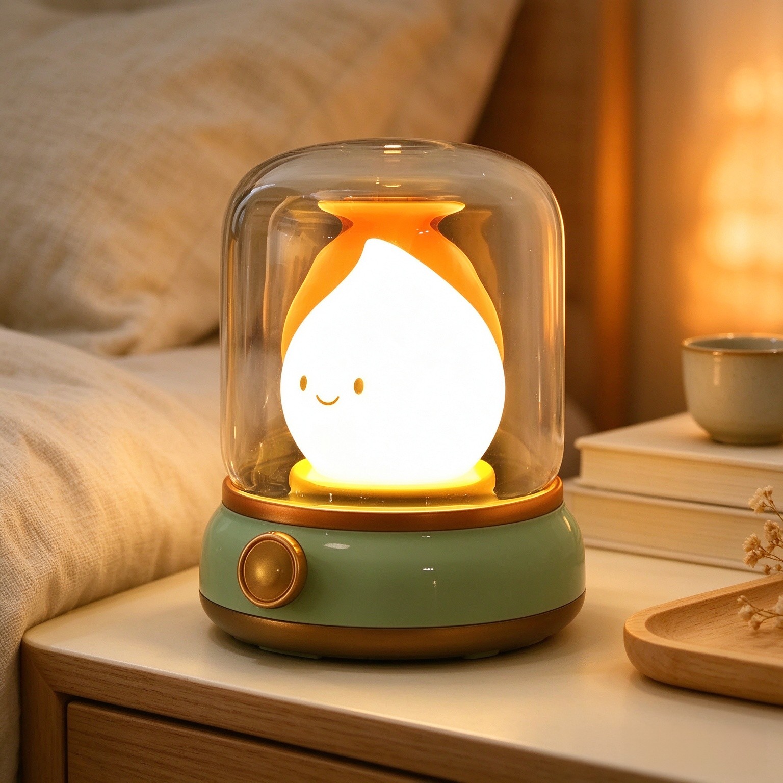 VoMii Ghost Campfire Desk Lamp Cute, Small Bedside Table Lamp Dimmable, 2 Modes Warm Night Light with Timer, Cordless Rechargeable Battery Night Light for Kids Teens, Vintage Ambient Light