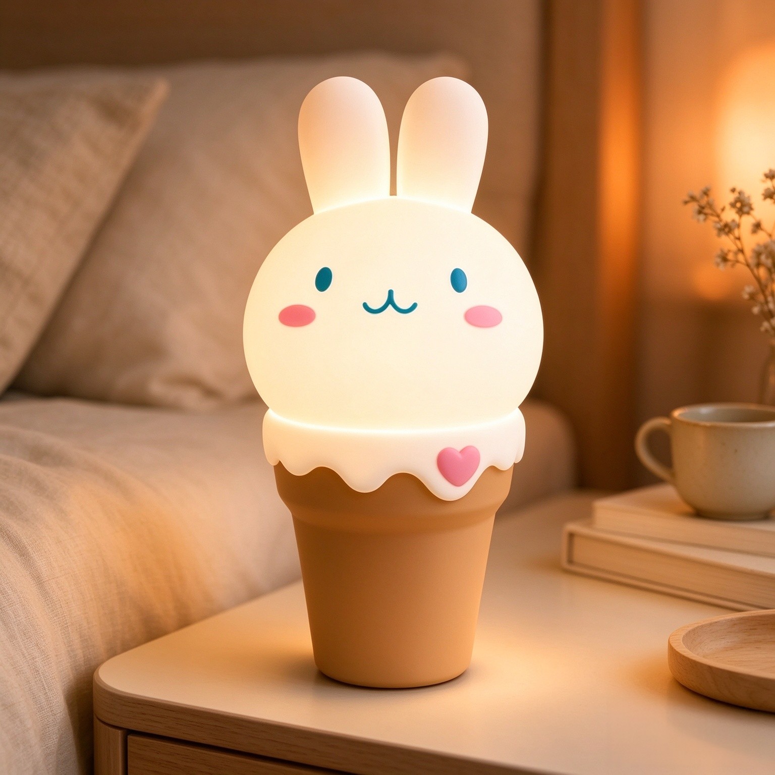LOHAS Bunny Ice Cream Cute Night Lights, 7 Colors Kawaii Desk Decor, Pat Control and Rechargeable Base, Funny Gift, Bedroom and Nursery Décor