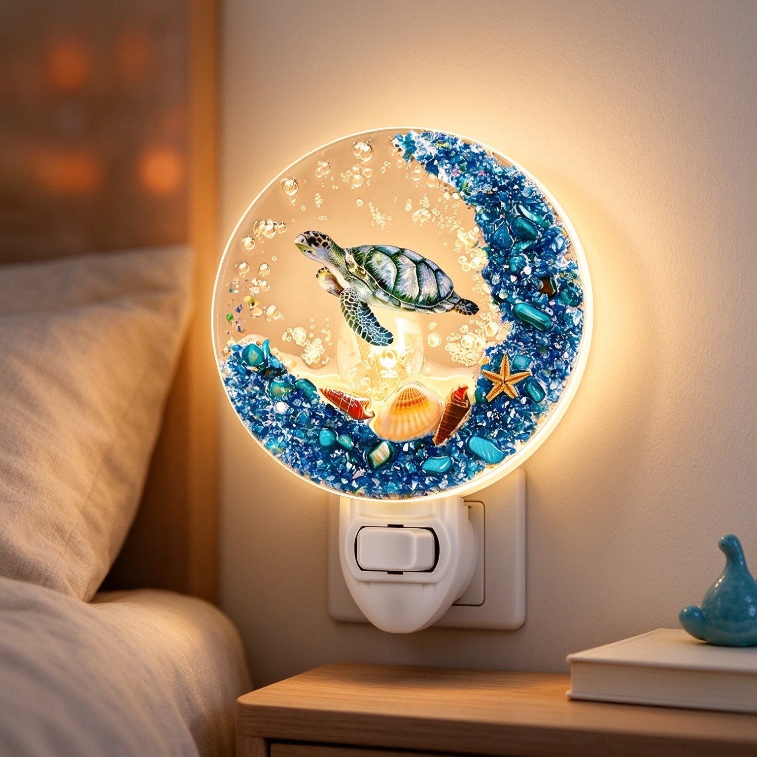 Plug in Seashell Night Light Ocean Theme LED Wall,Sea Turtle