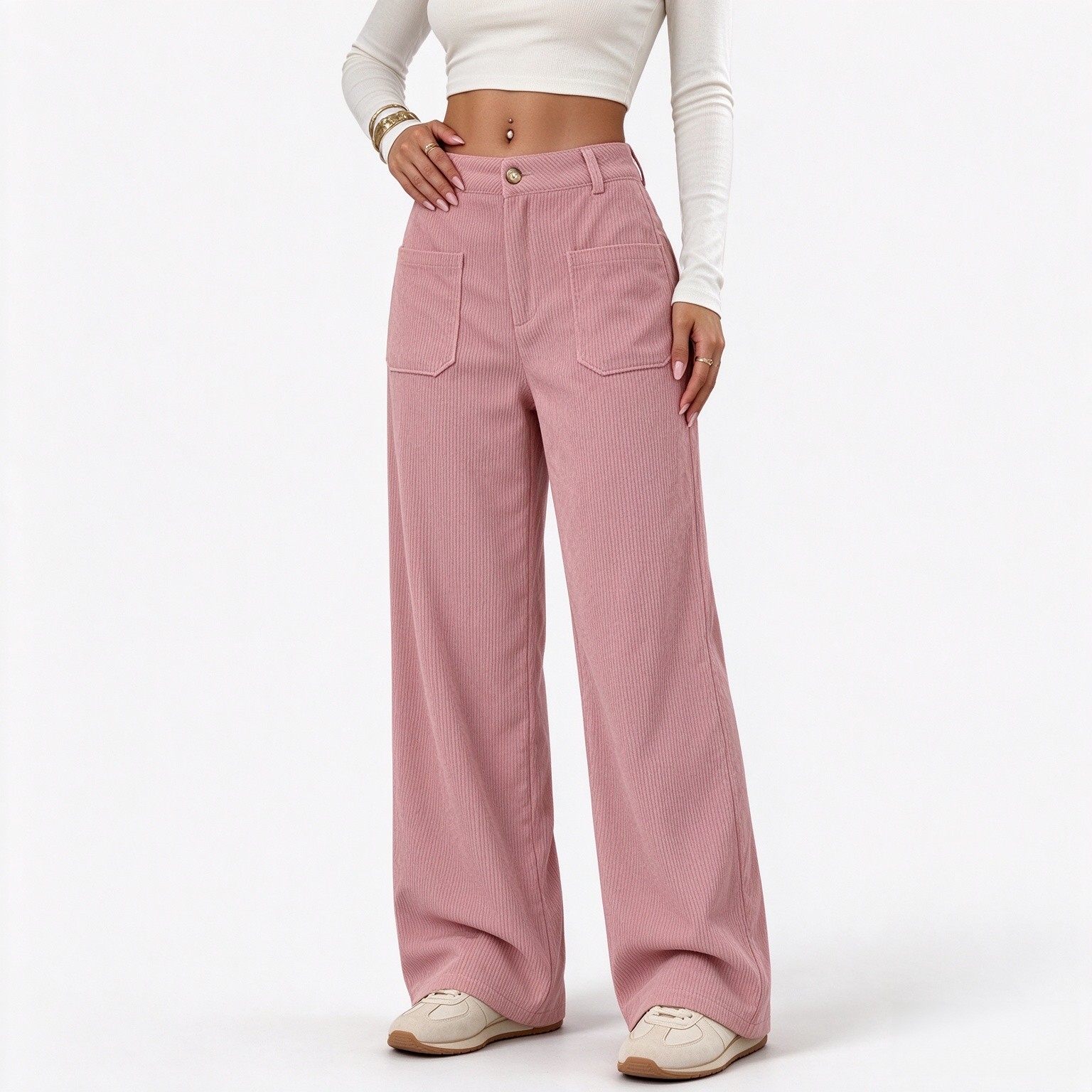 ANRABESS Womens High Waisted Wide Leg Corduroy Casual Pants