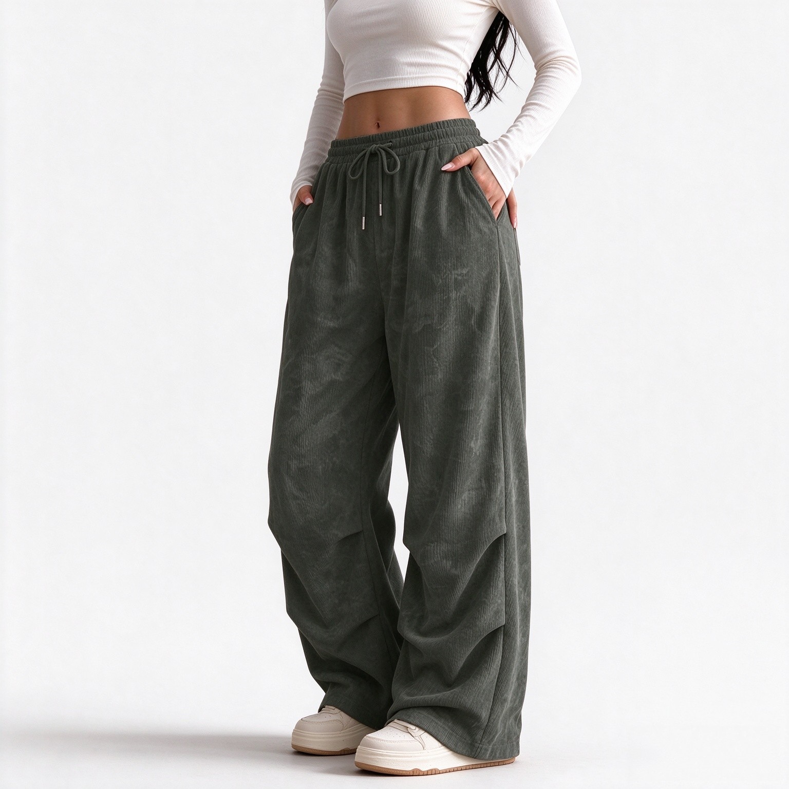 ZAFUL Women's Retro Wide Leg Corduroy Pants with Pockets