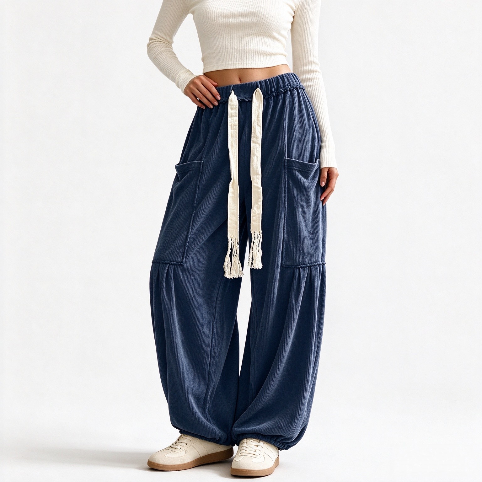 Women's Boho Corduroy Balloon Harem Pants