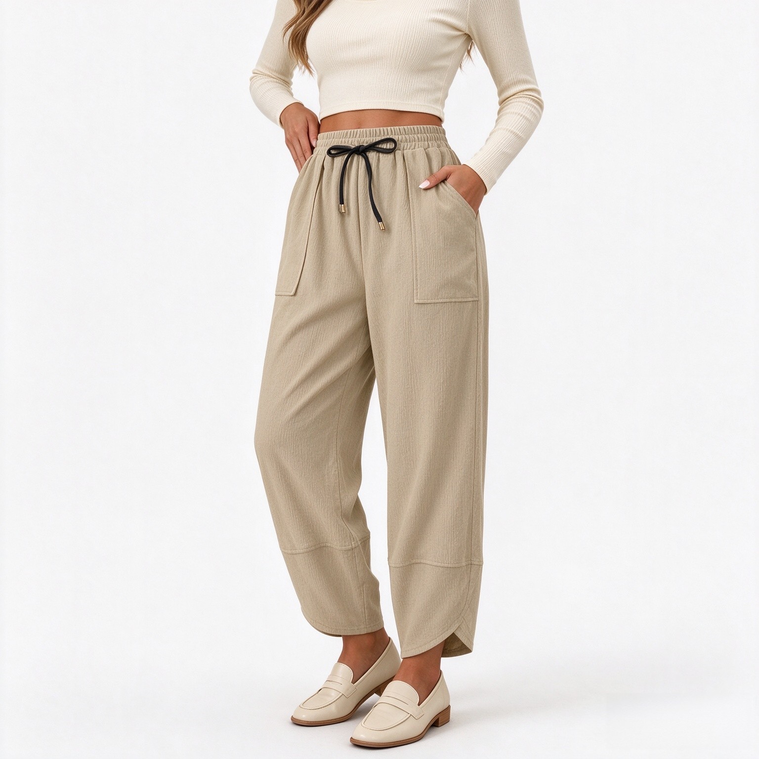 Womens Baggy Corduroy Pants Casual Elastic Waisted Palazzo Harem Trousers M-3XL