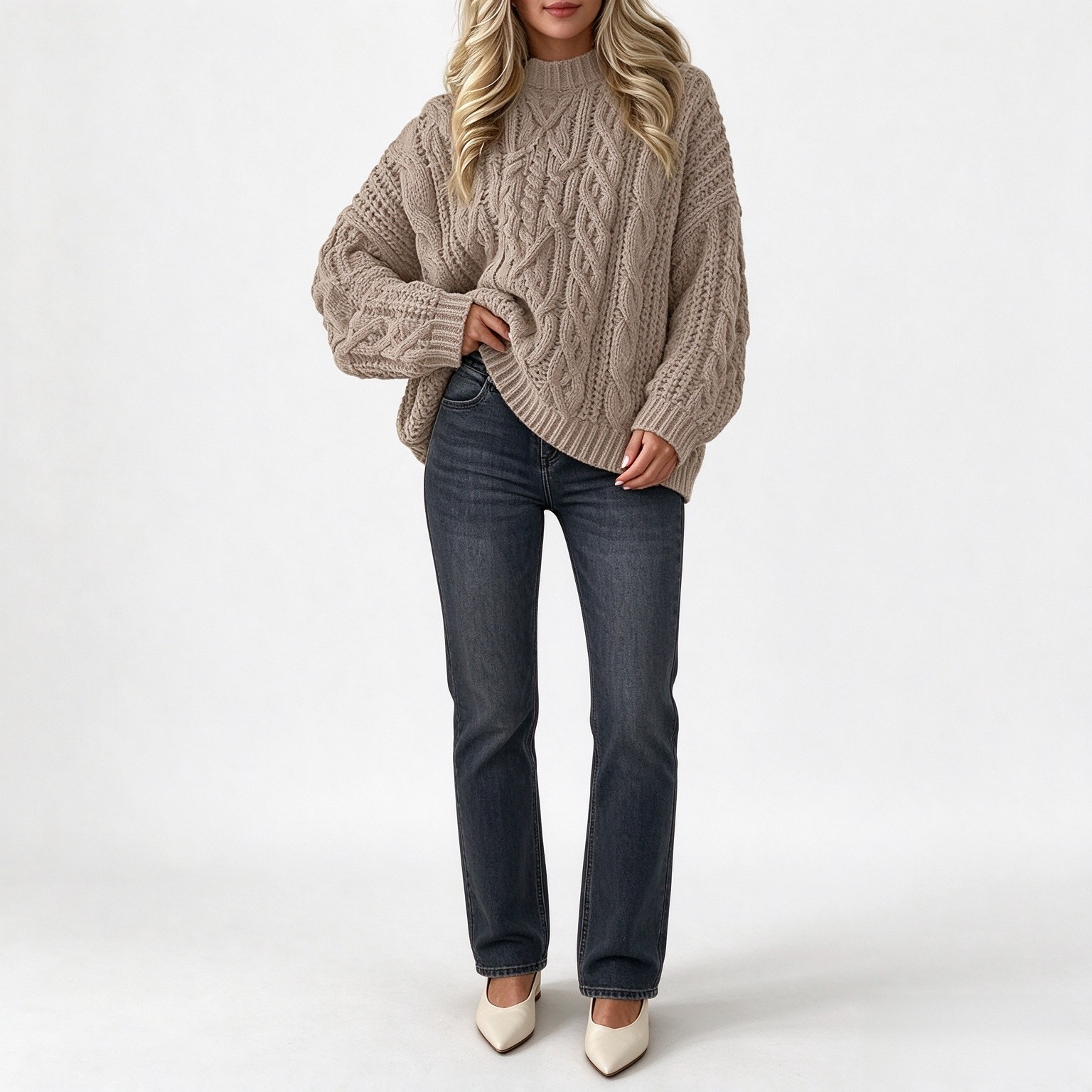 PRETTYGARDEN Womens Oversized Fall Sweaters Chunky Cable Knit Pullover Tops